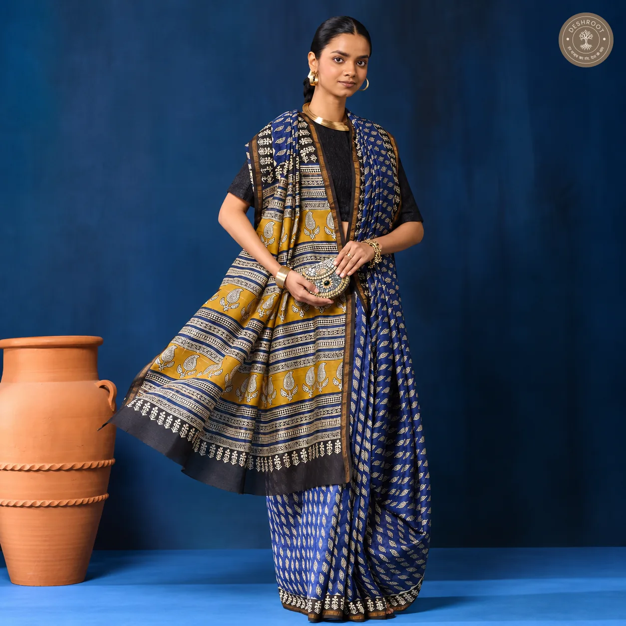 Bagru Hand Block Printed Chanderi Silk Saree for Women | Lightweight Traditional Saree with Blouse Piece