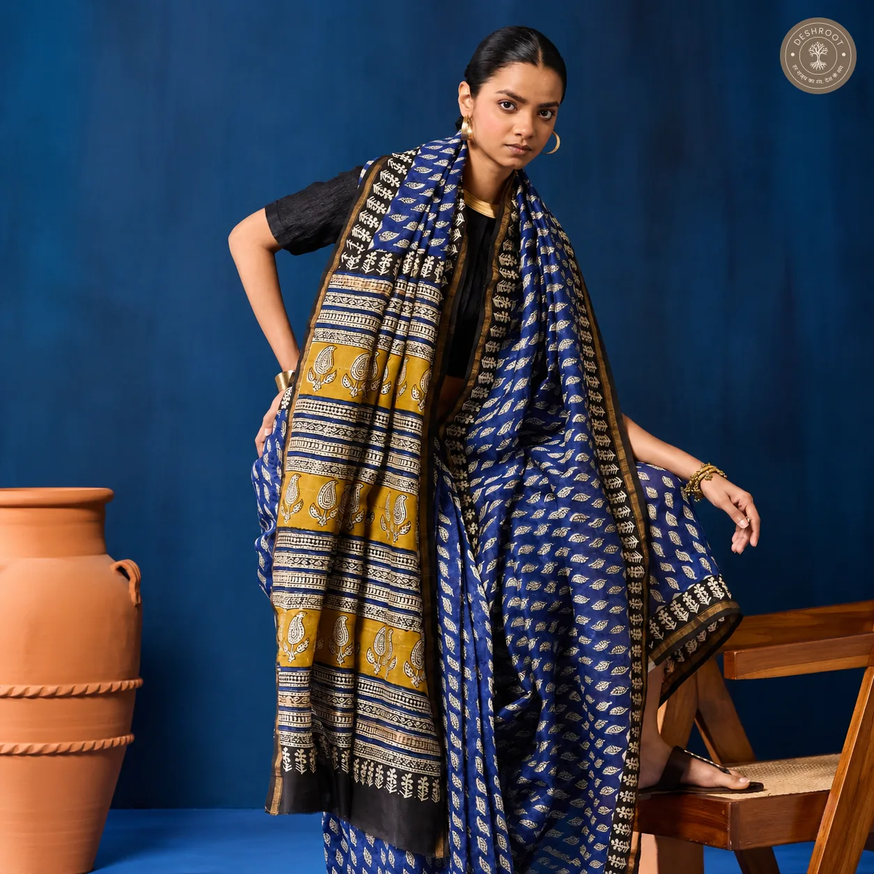 Bagru Hand Block Printed Chanderi Silk Saree for Women | Lightweight Traditional Saree with Blouse Piece