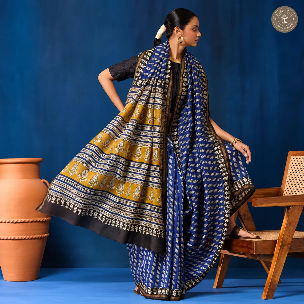 Bagru Hand Block Printed Chanderi Silk Saree for Women | Lightweight Traditional Saree with Blouse Piece