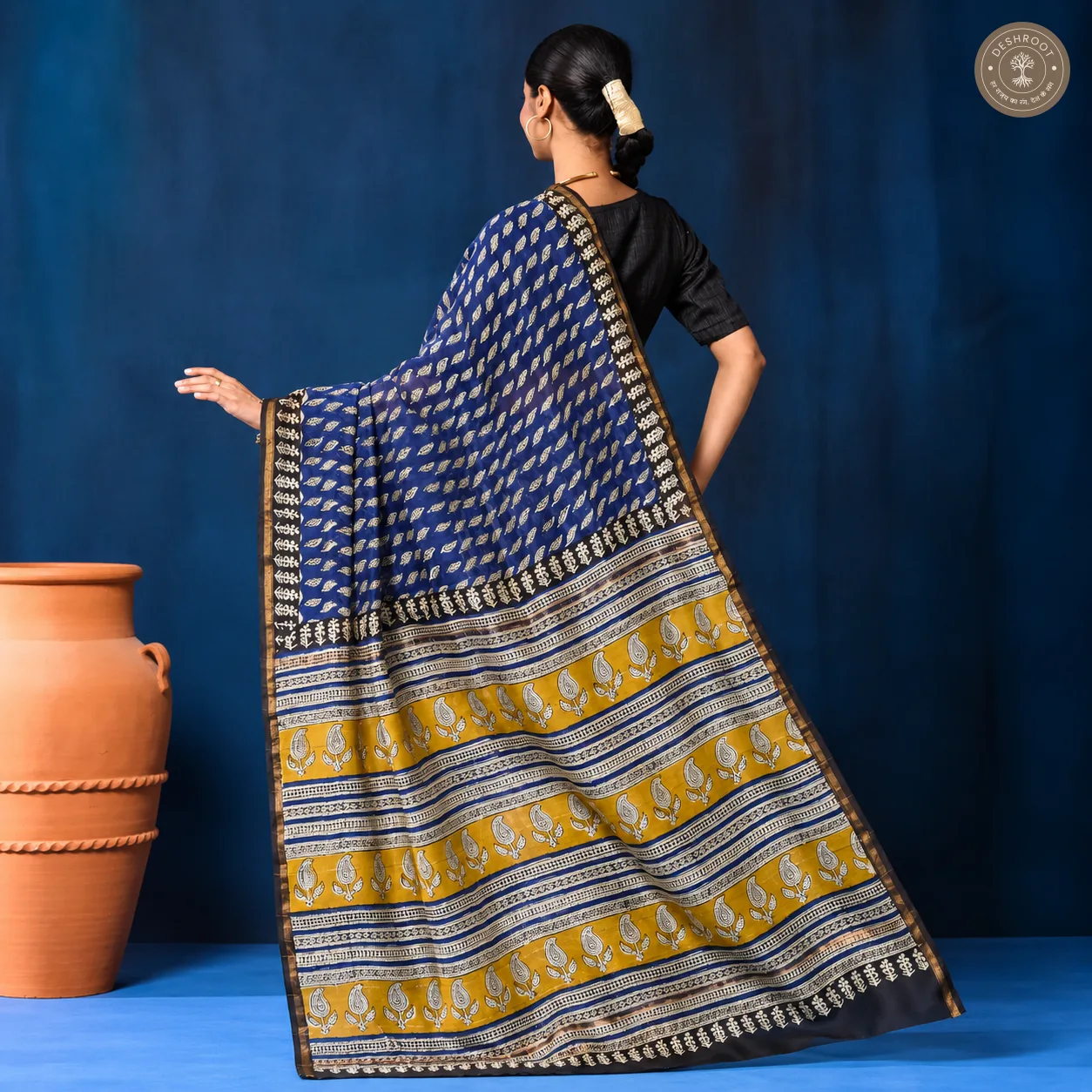 Bagru Hand Block Printed Chanderi Silk Saree for Women | Lightweight Traditional Saree with Blouse Piece