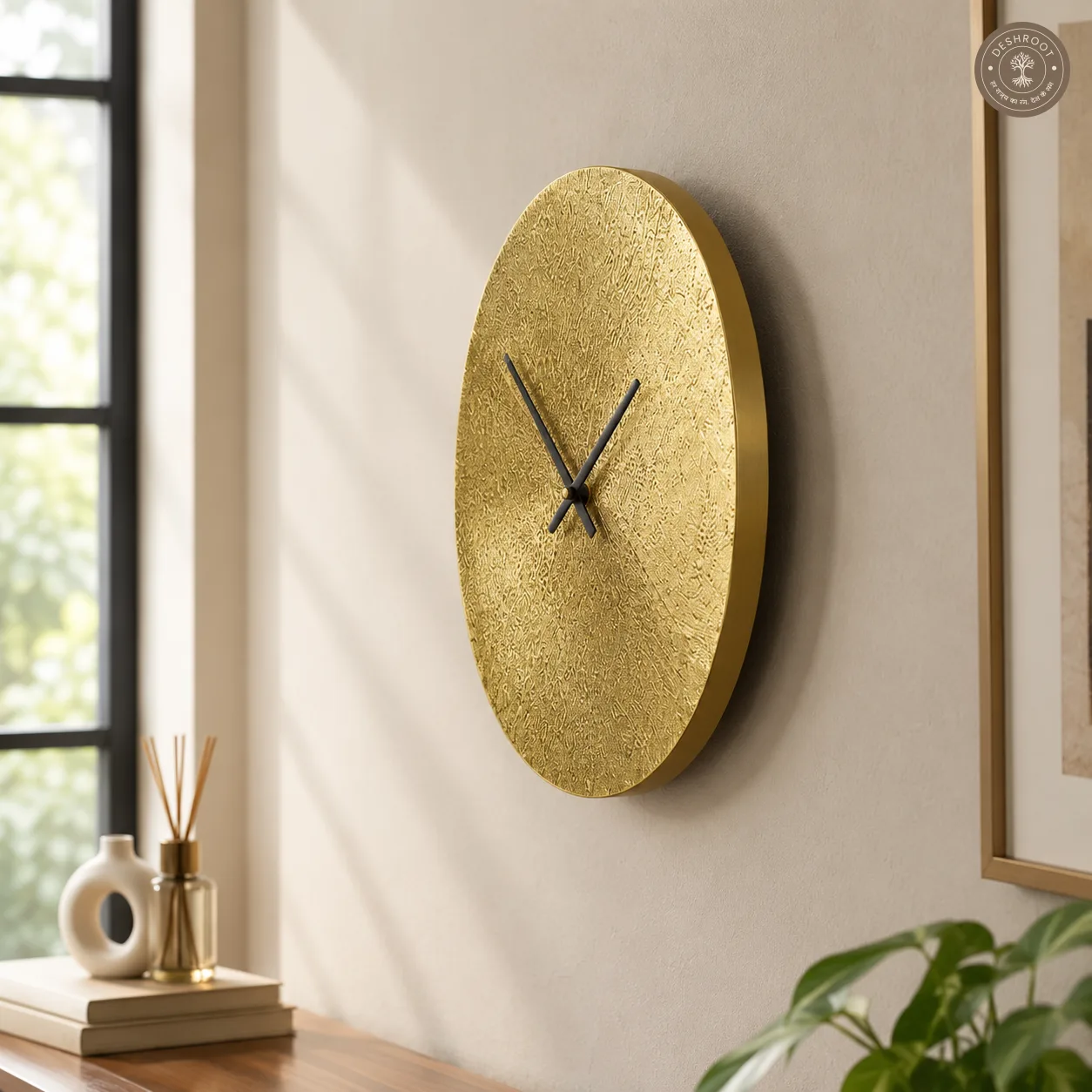 Hammered Golden Metal Wall Clock