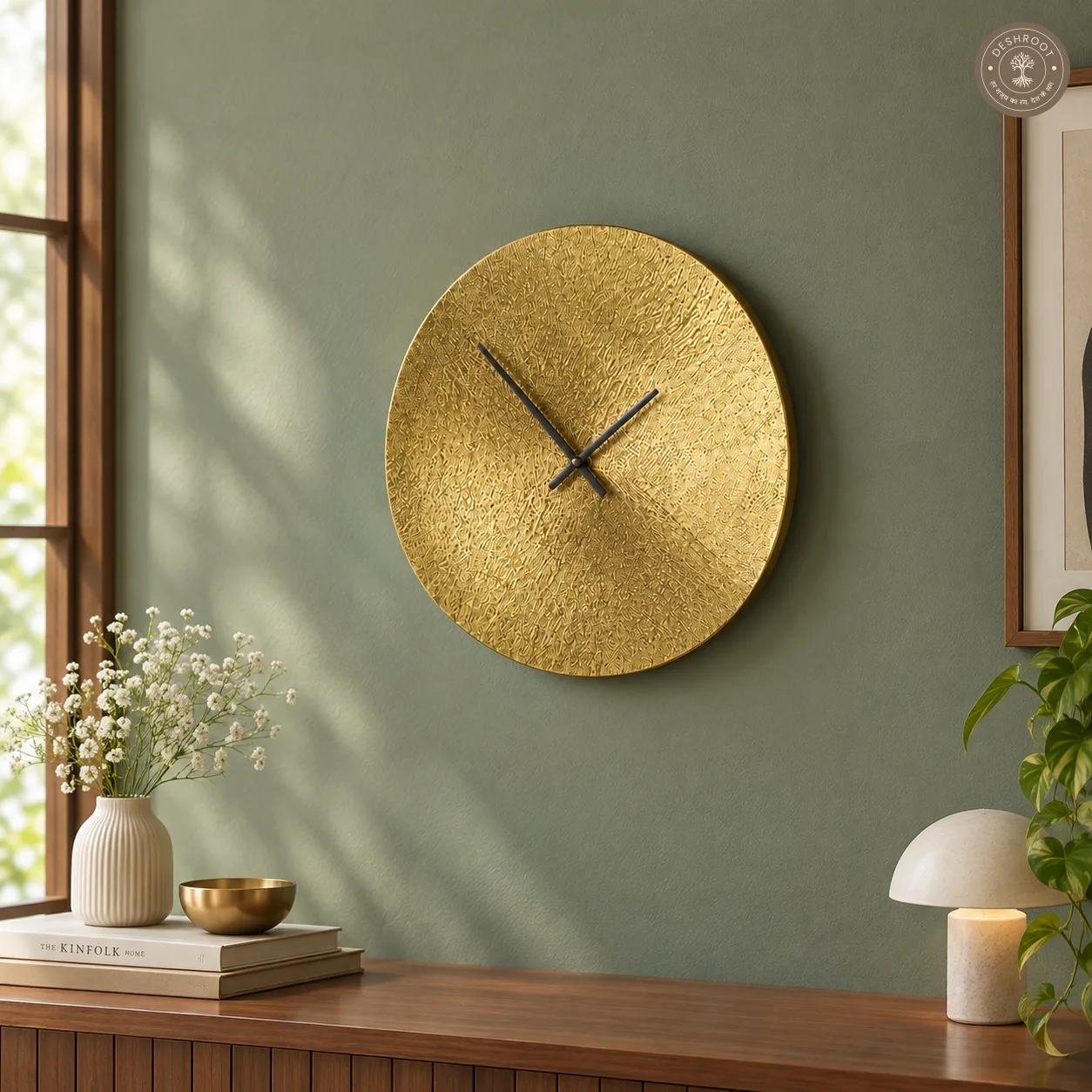 Hammered Golden Metal Wall Clock