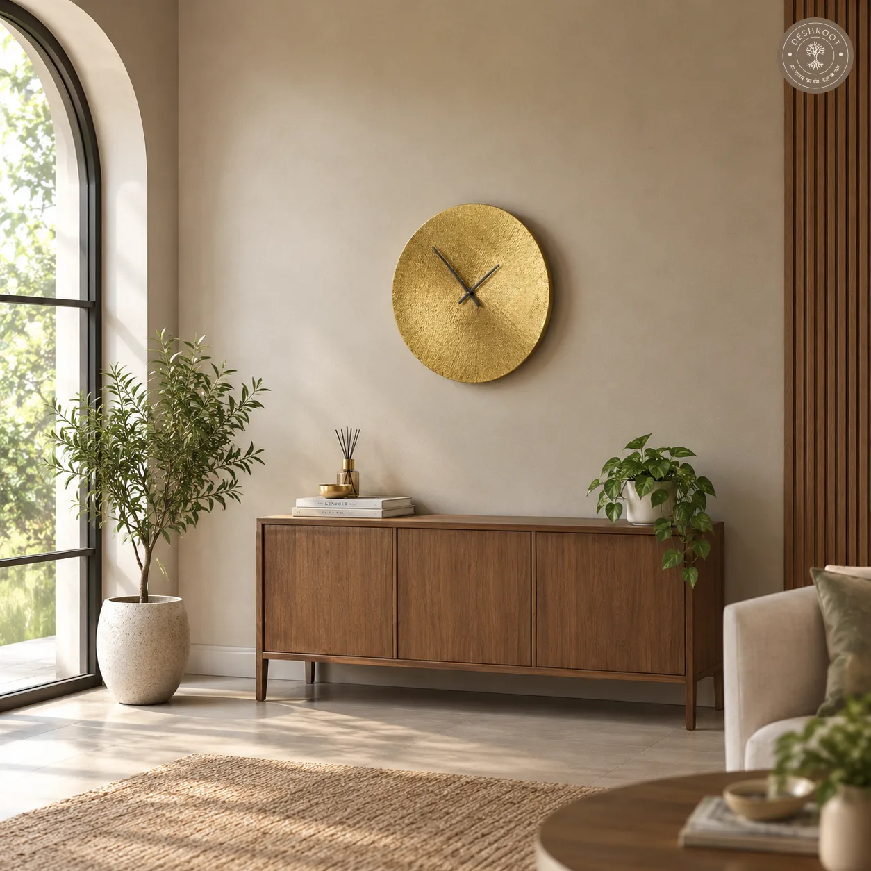 Hammered Golden Metal Wall Clock