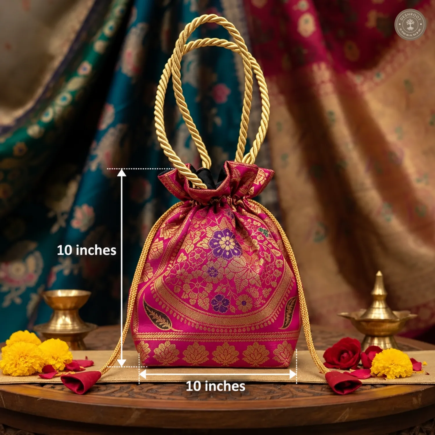 Rani Pink Colour Handcrafted Banarasi Potli Bag