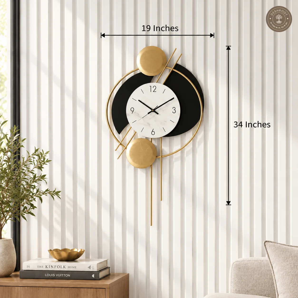 Golden Black Circles Wall Clock