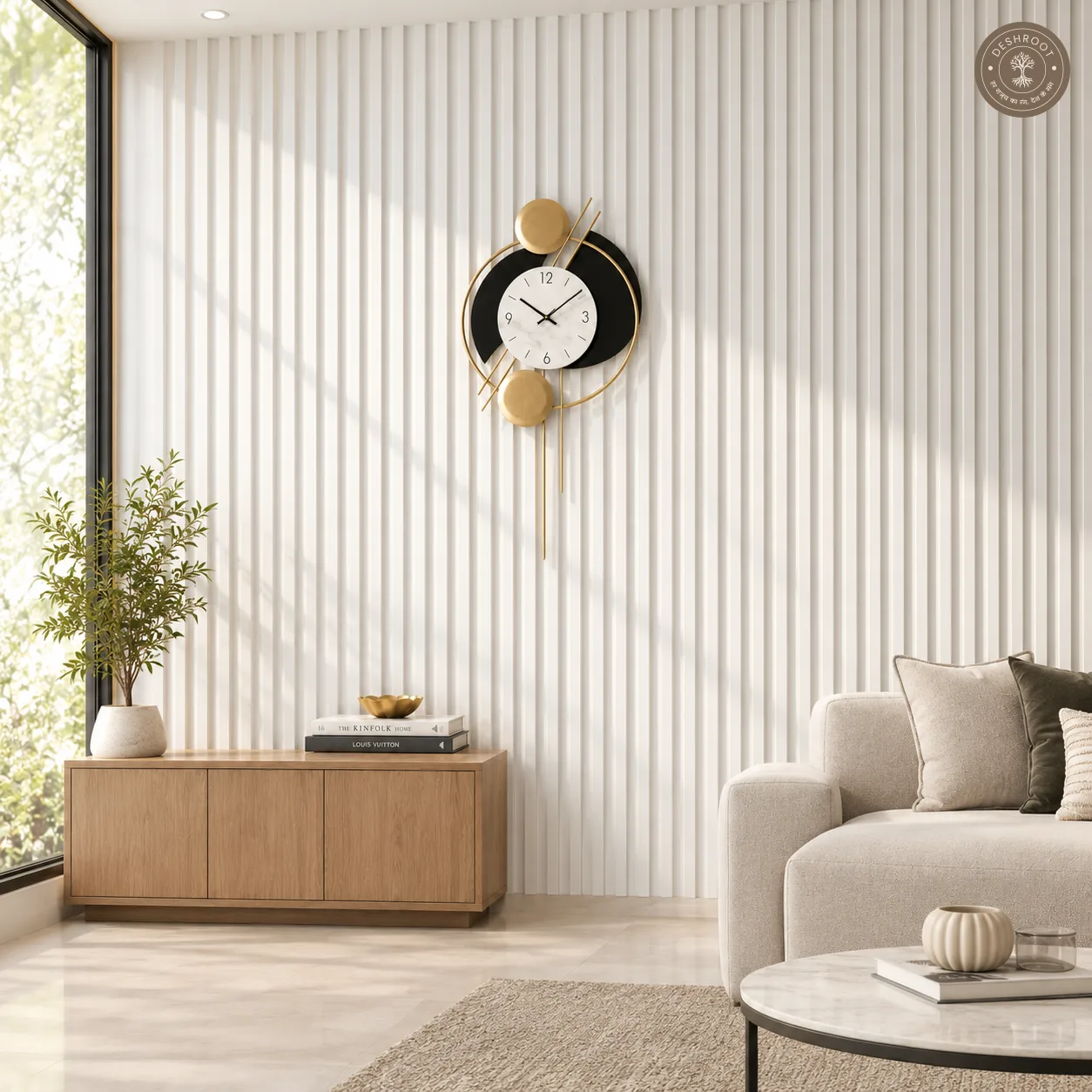 Golden Black Circles Wall Clock
