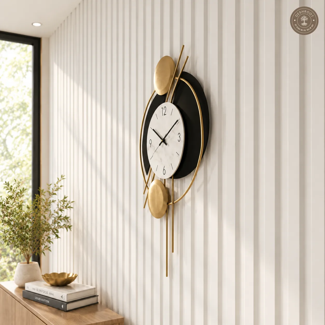 Golden Black Circles Wall Clock