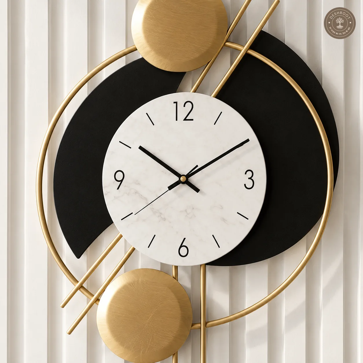 Golden Black Circles Wall Clock