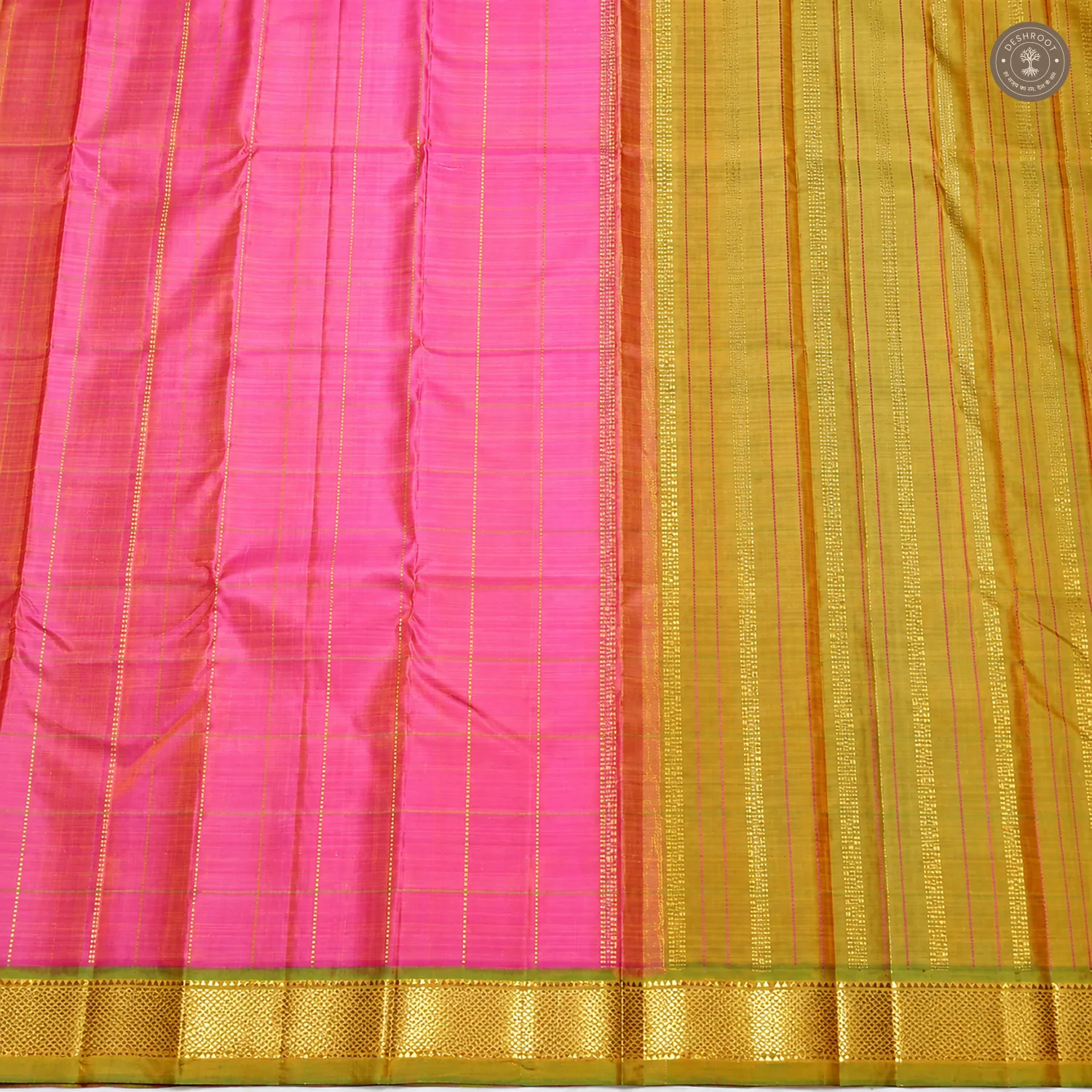 Rose Pink Pure Kanchipuram Silk Saree with Gold Zari Border