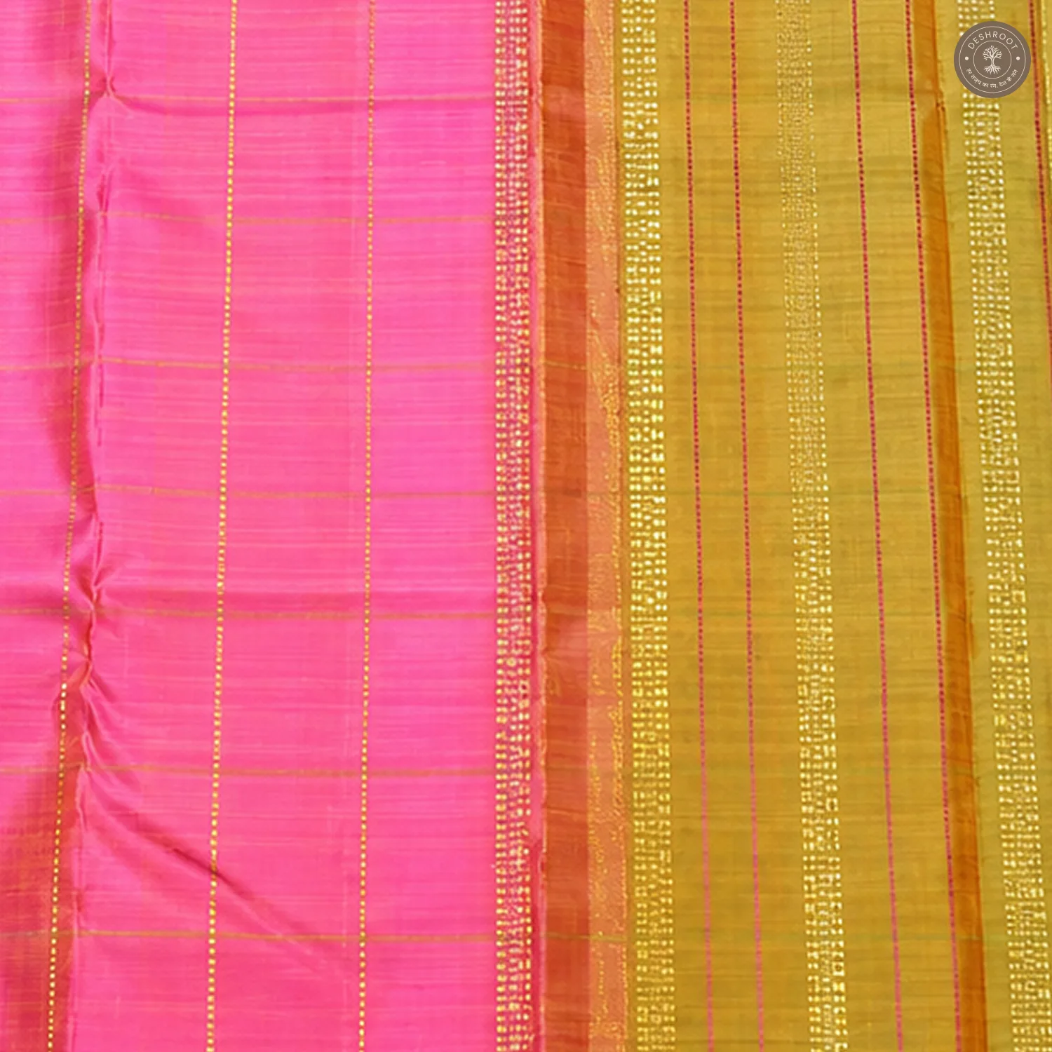 Rose Pink Pure Kanchipuram Silk Saree with Gold Zari Border