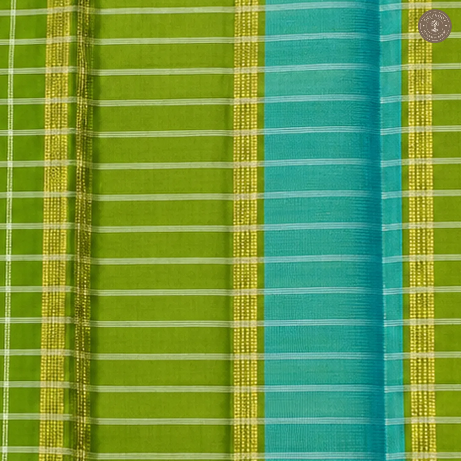 Parrot Green Pure Kanchipuram Silk Saree with Teal Zari Border
