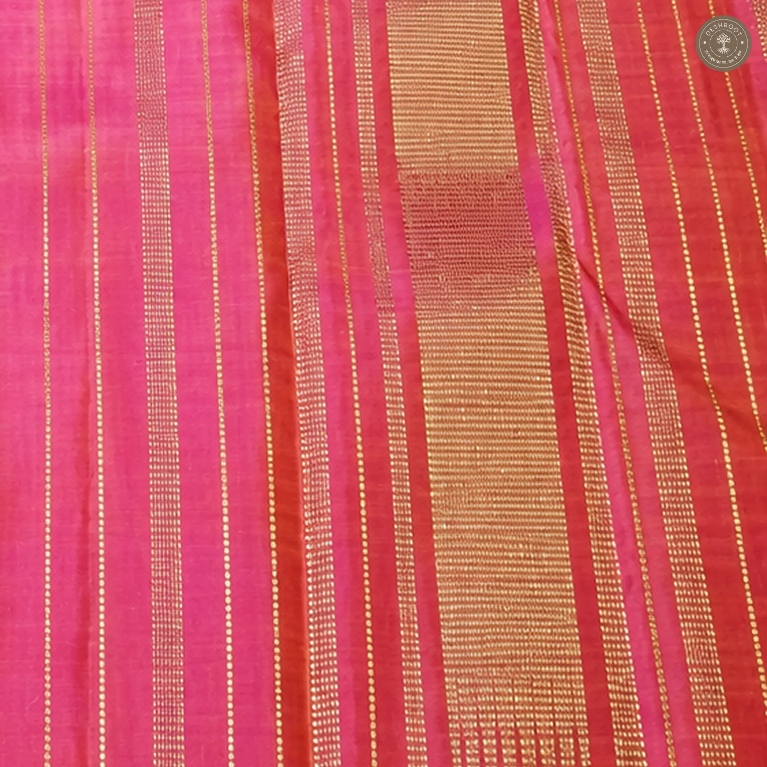 Beige Gold Pure Kanchipuram Silk Saree with Pink Zari Pallu