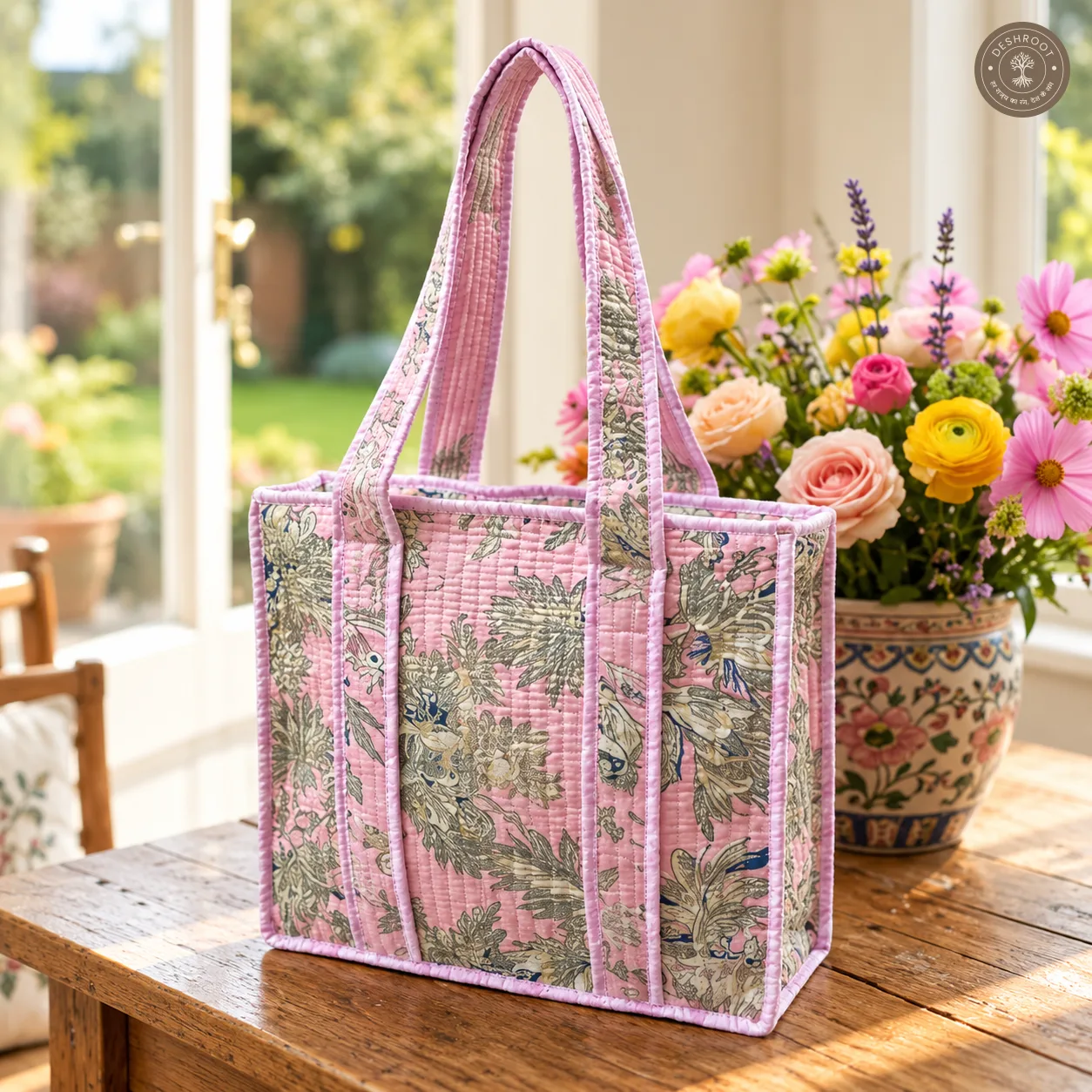 Pastel Floral Quilted Lunch Box Hand Bag