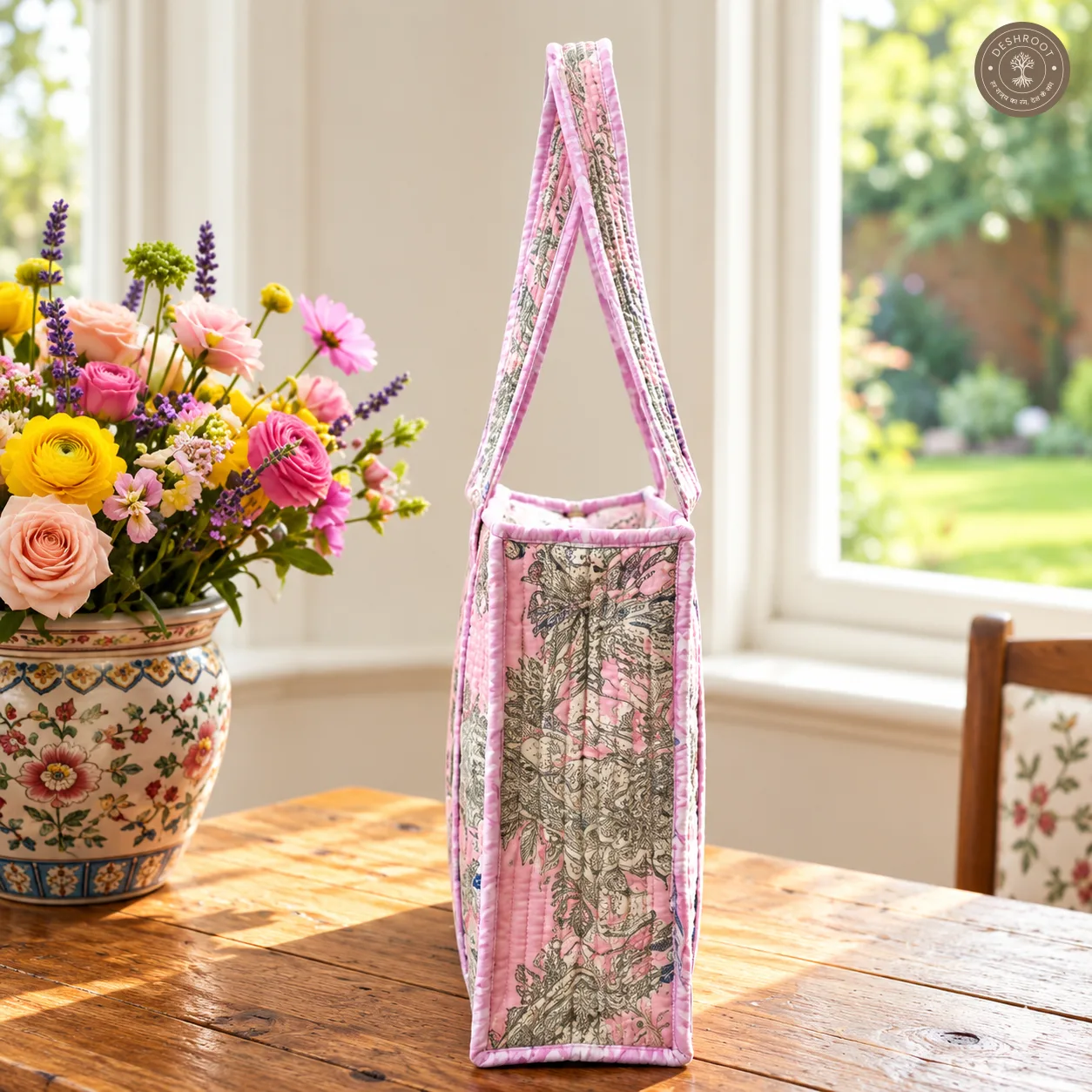 Pastel Floral Quilted Lunch Box Hand Bag