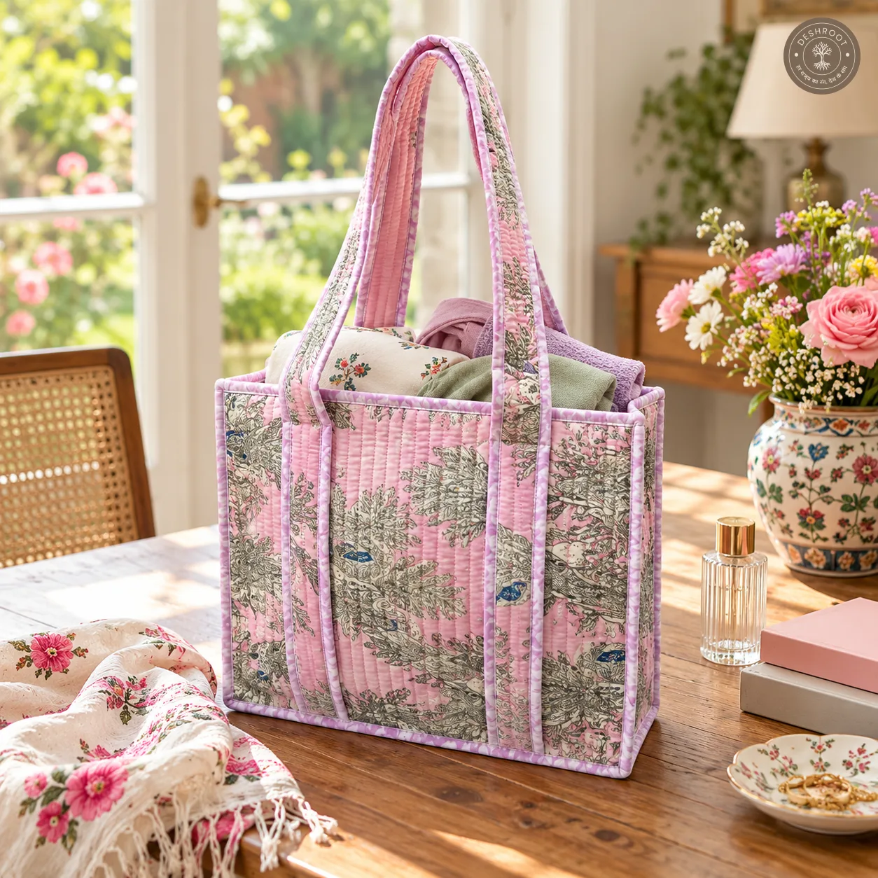 Pastel Floral Quilted Lunch Box Hand Bag