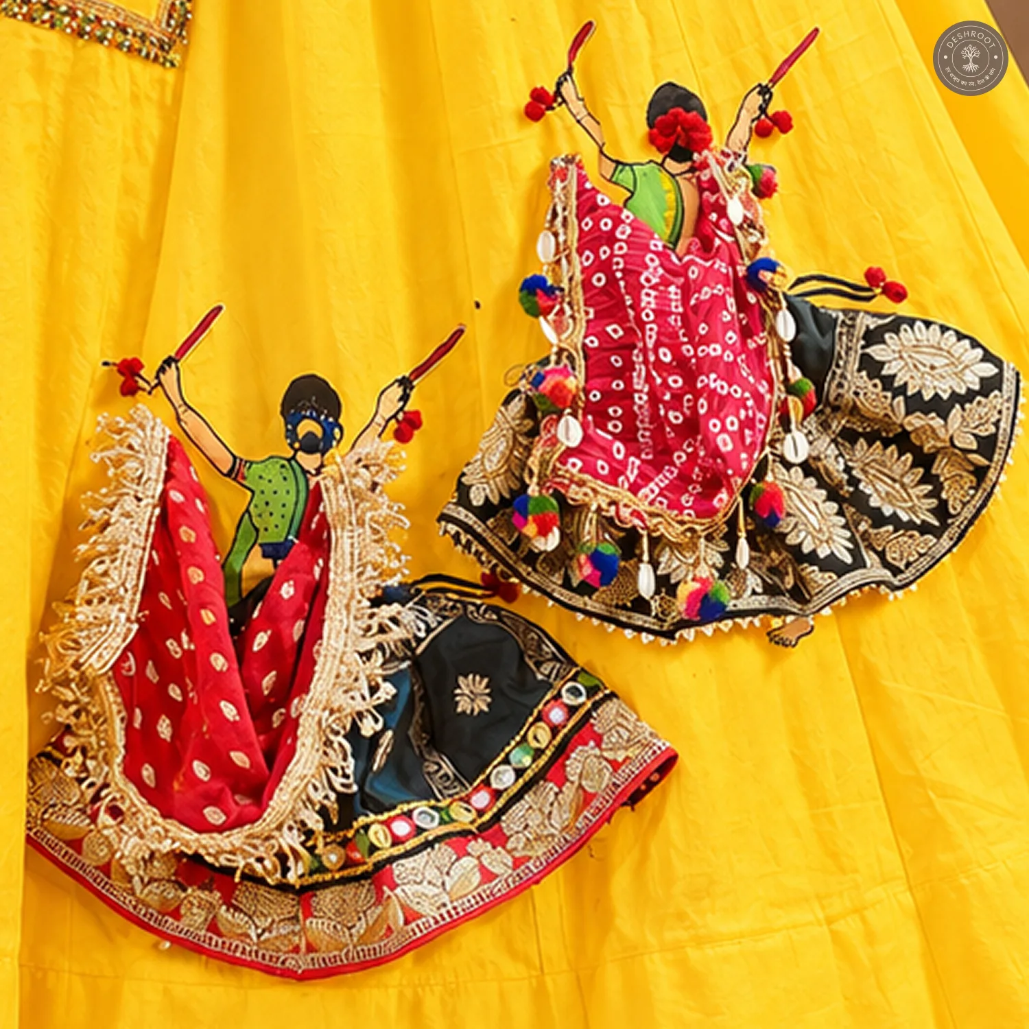 Yellow Cotton Navratri Lehenga Choli with Pink Jacket Blouse