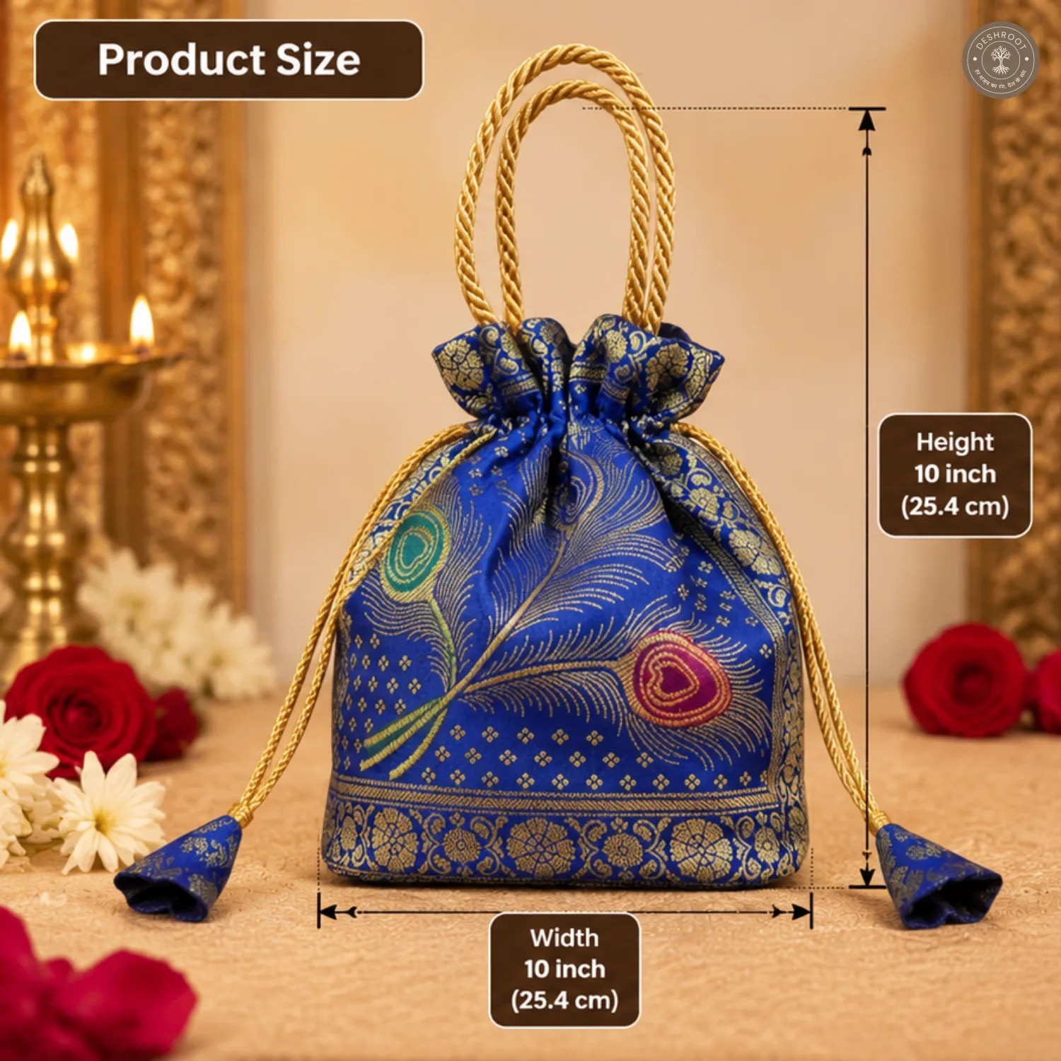 Banarasi Silk Brocade Peacock Embroidered Potli Bag