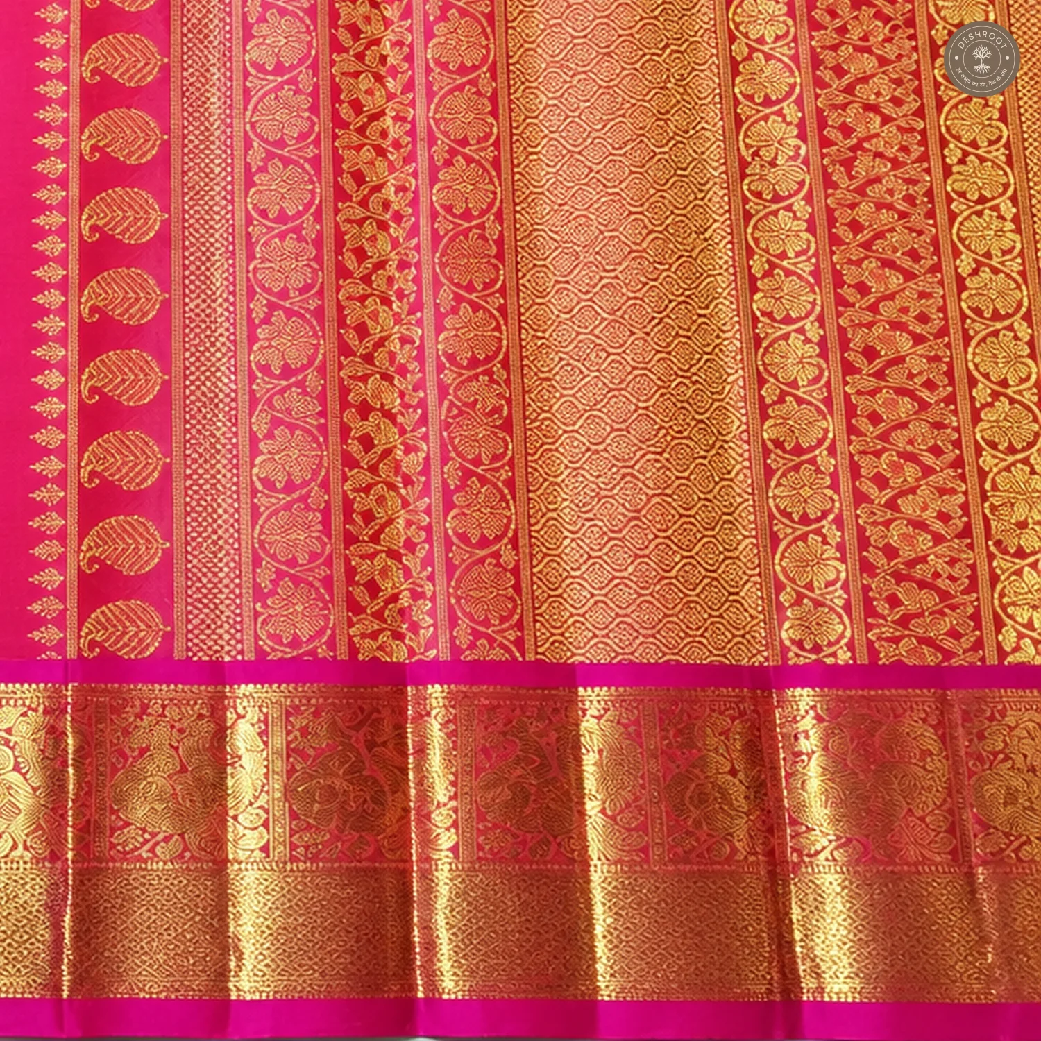 Mustard Yellow Pure Kanchipuram Silk Saree with Pink Zari Brocade Border