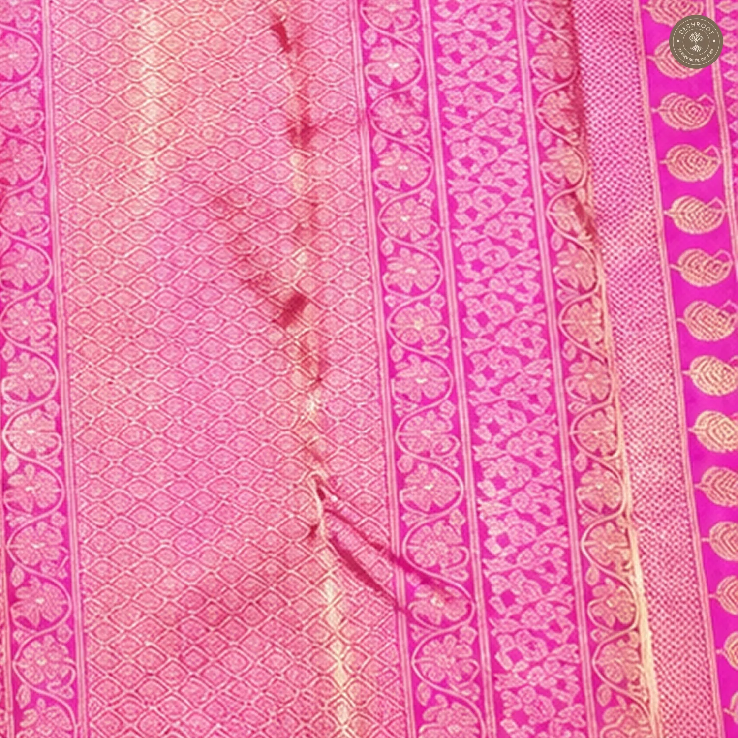 Baby Pink Pure Kanchipuram Silk Saree with Magenta Zari Brocade Border