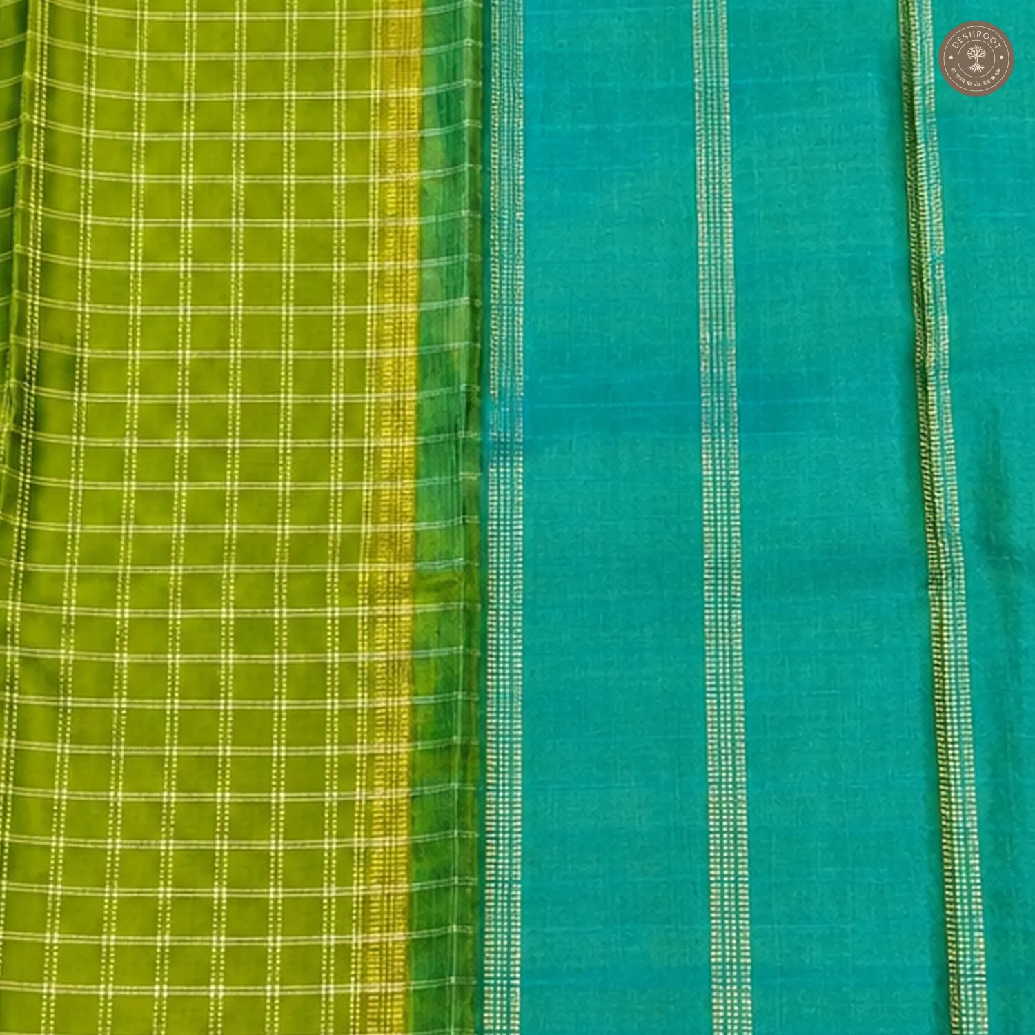 Parrot Green Pure Kanchipuram Silk Saree with Peacock Blue Zari Pallu