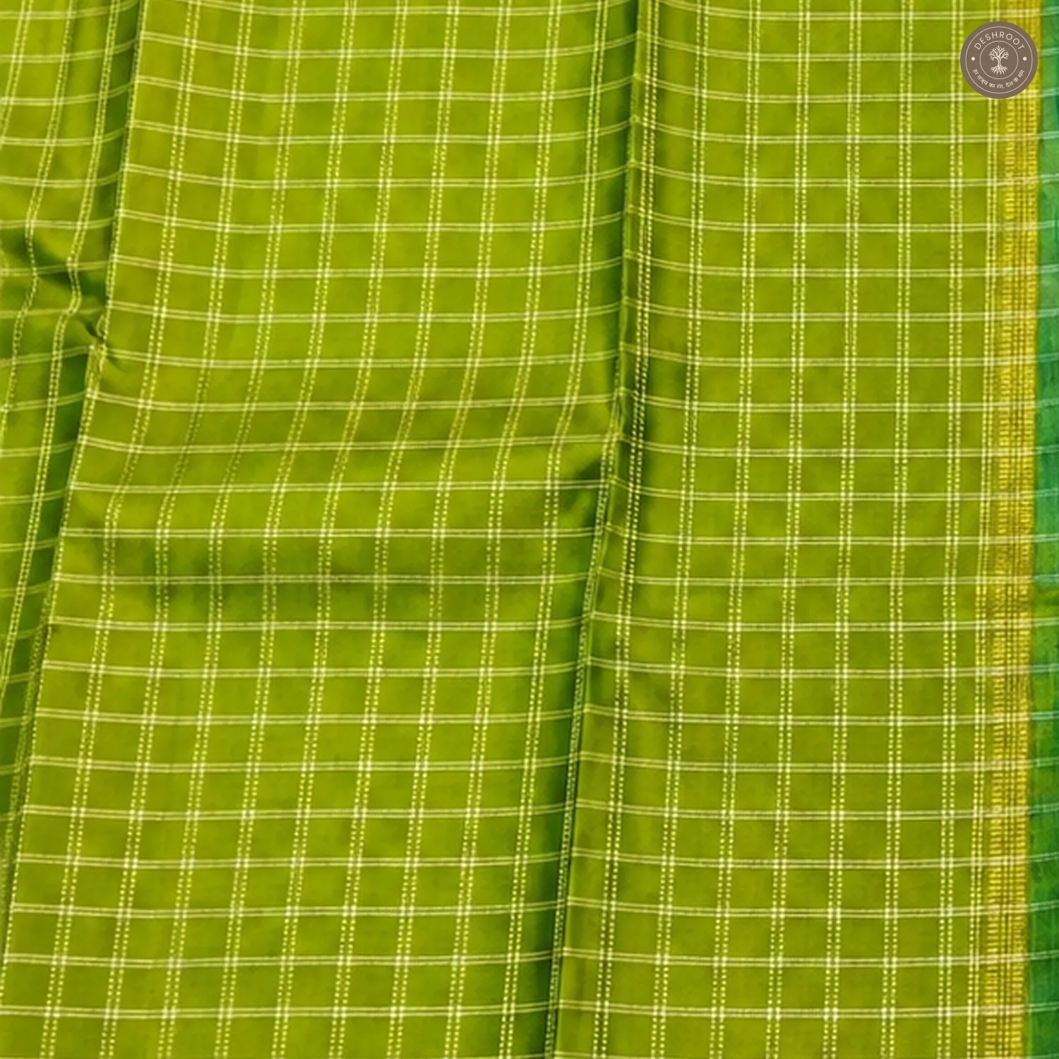 Parrot Green Pure Kanchipuram Silk Saree with Peacock Blue Zari Pallu
