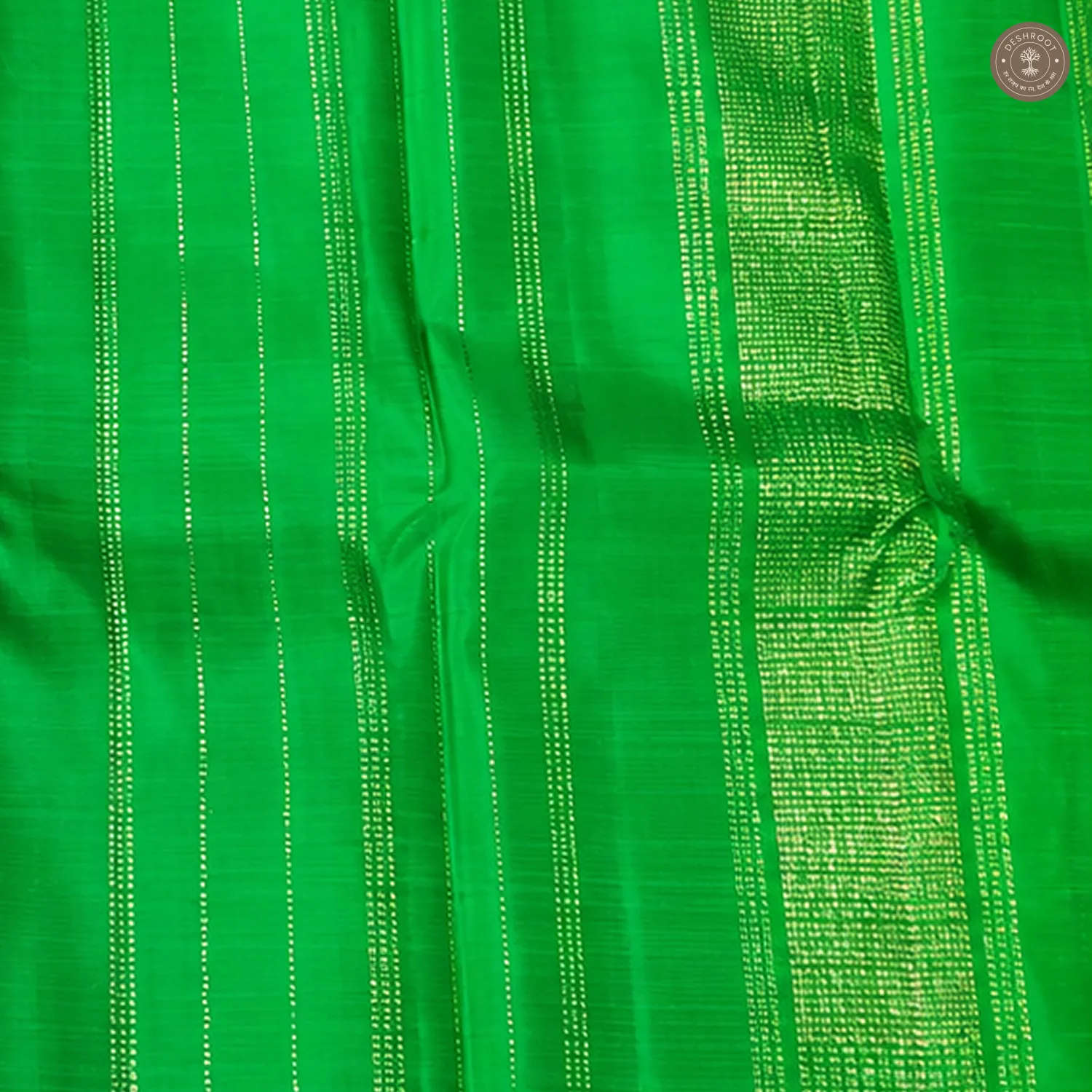 Coral Pink Pure Kanchipuram Silk Saree with Green Zari Pallu