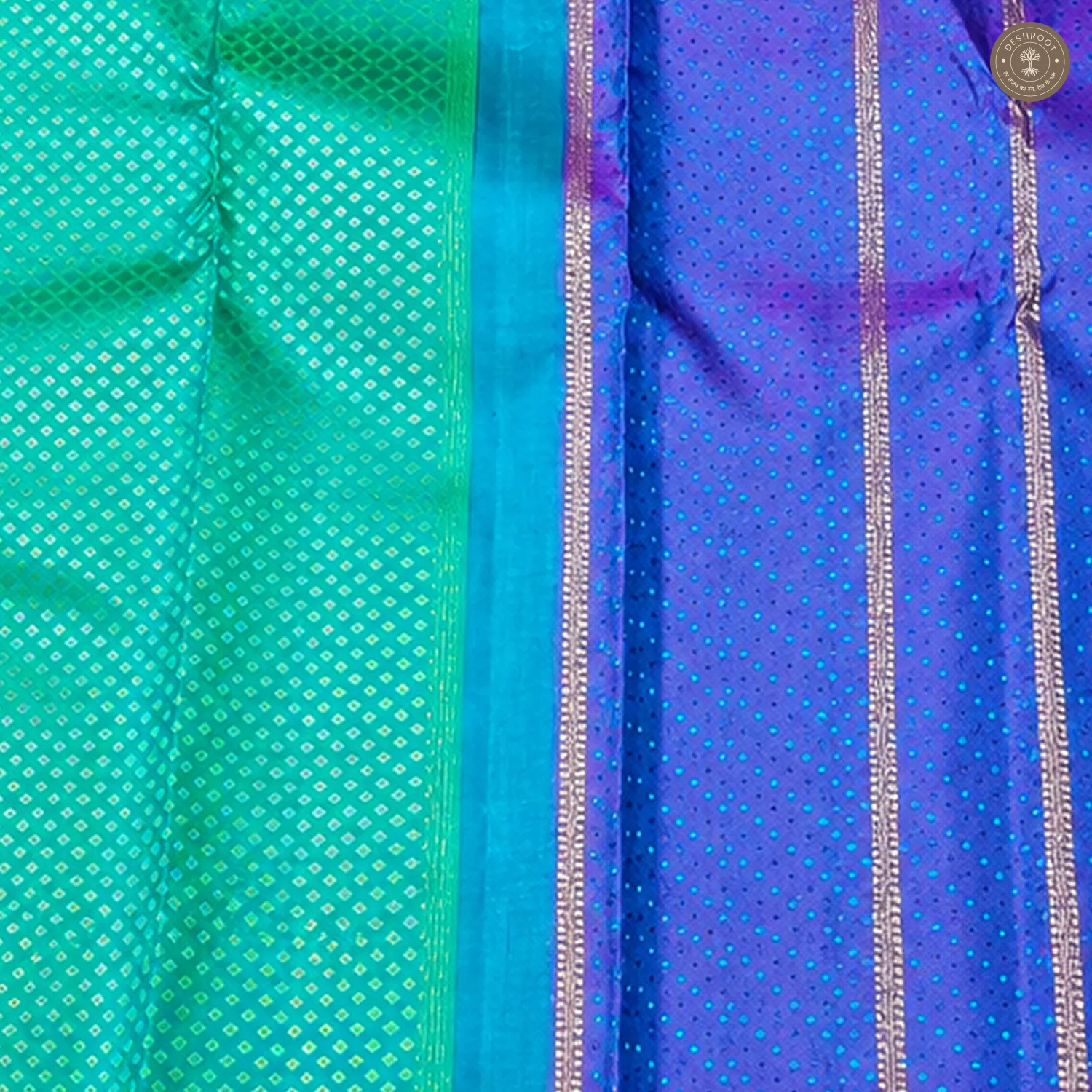 Sea Green Pure Kanchipuram Silk Saree with Royal Blue Zari Pallu