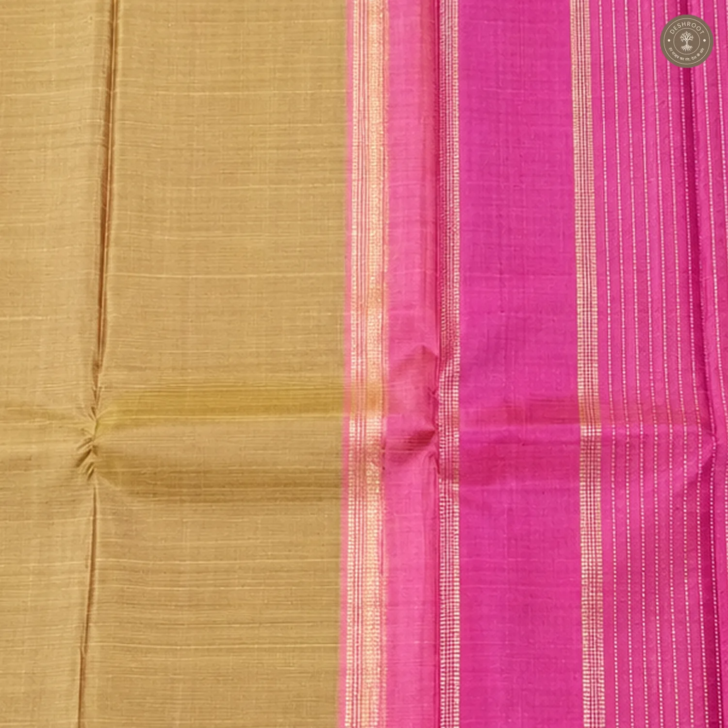 Sand Beige Pure Kanchipuram Silk Saree with Magenta Zari Border
