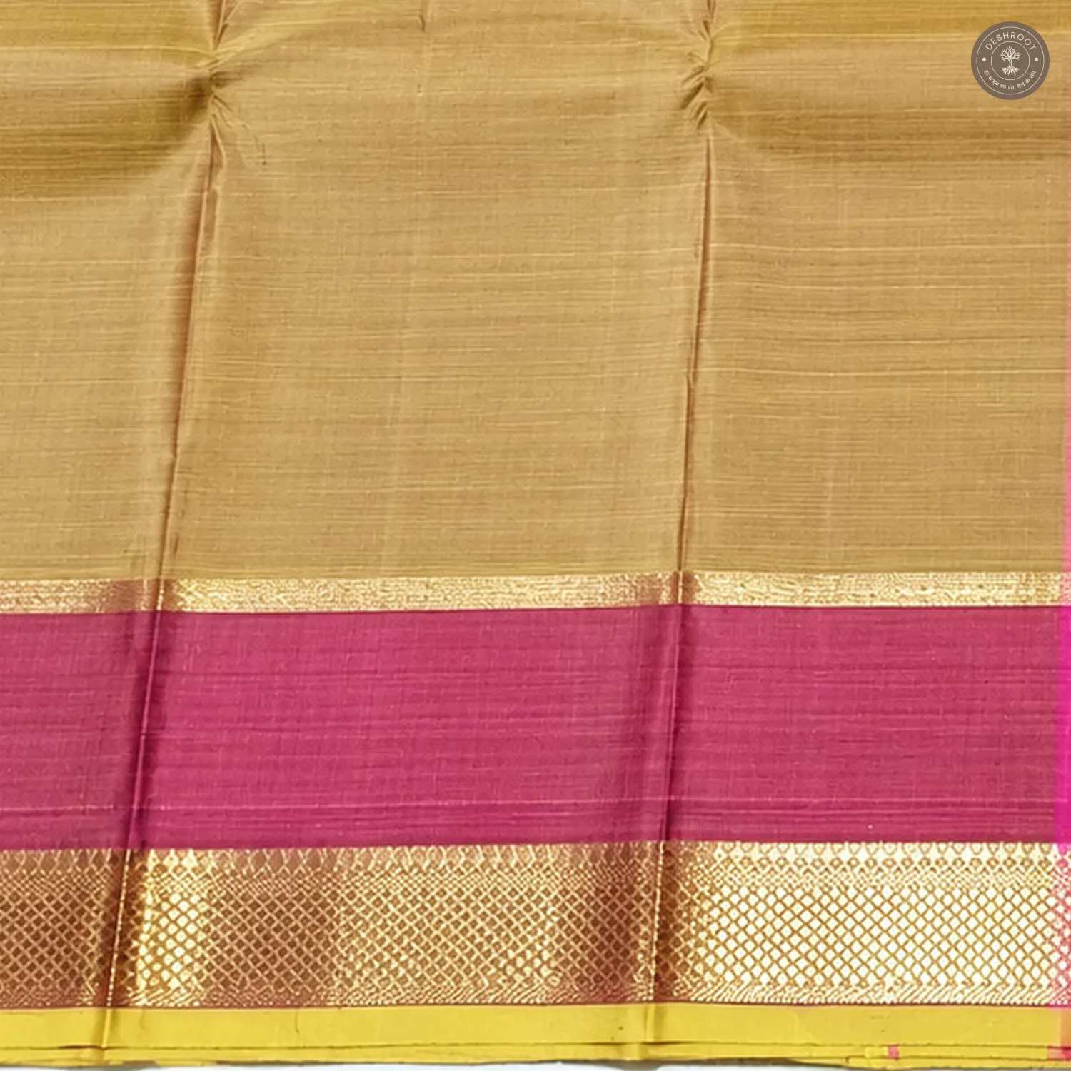 Sand Beige Pure Kanchipuram Silk Saree with Magenta Zari Border