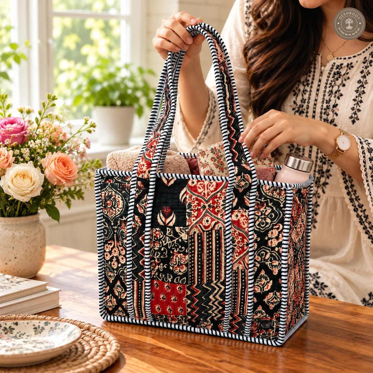Heritage Patchwork Quilted Lunch Box Hand Bag