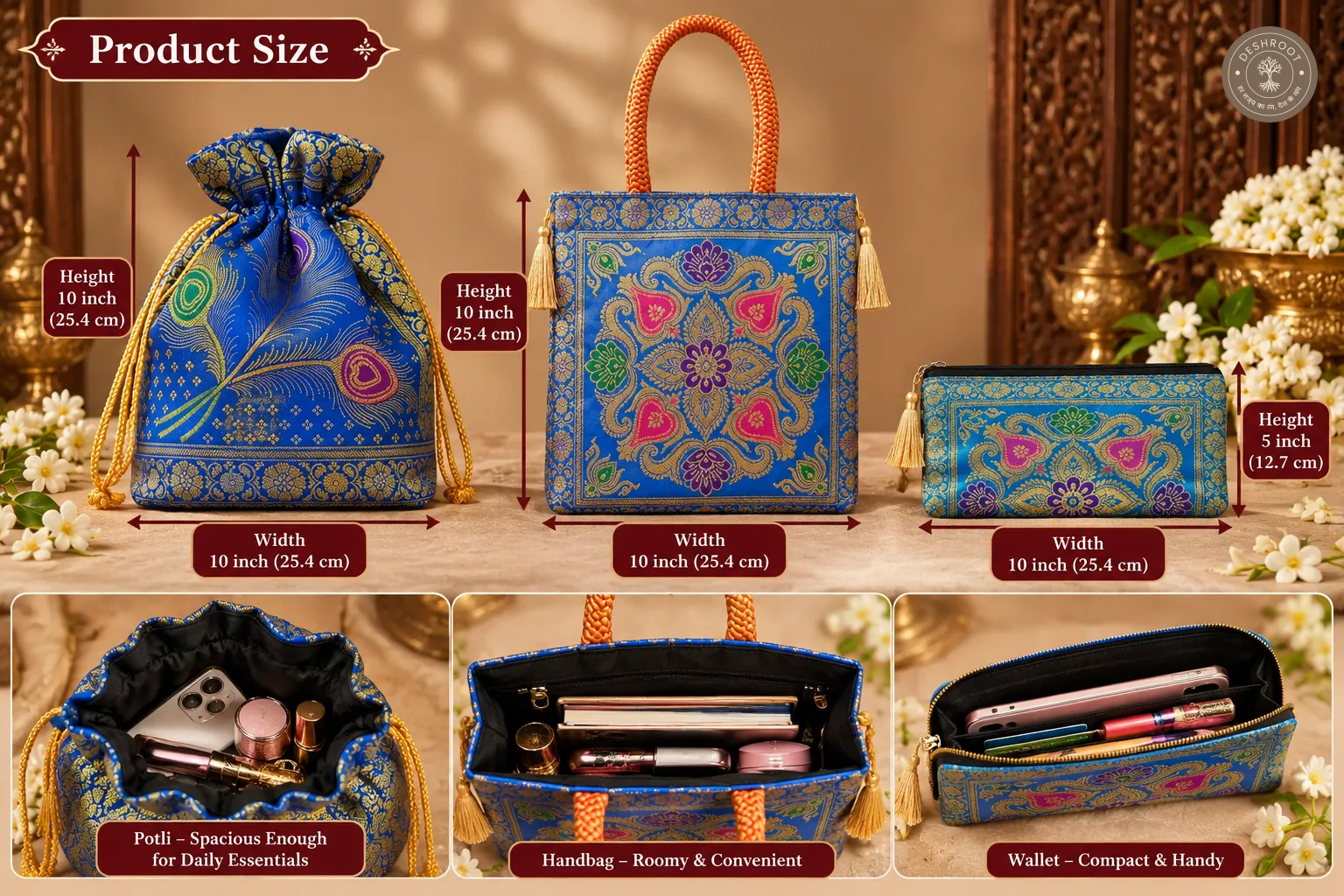 Blue-Royal Banarasi Bag Set