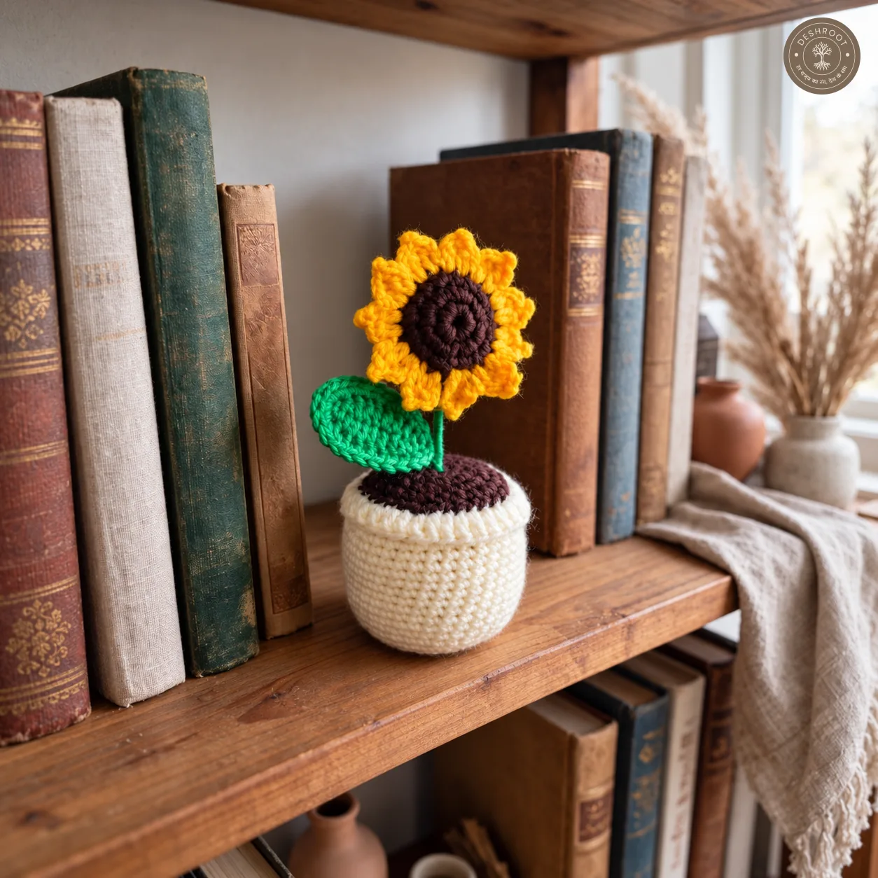 Handmade Crochet Sunflower Pot – 6 Inch Decorative Flower | Premium Home & Office Desk Decor | Unique Handmade Gift for Birthday, Anniversary & Housewarming