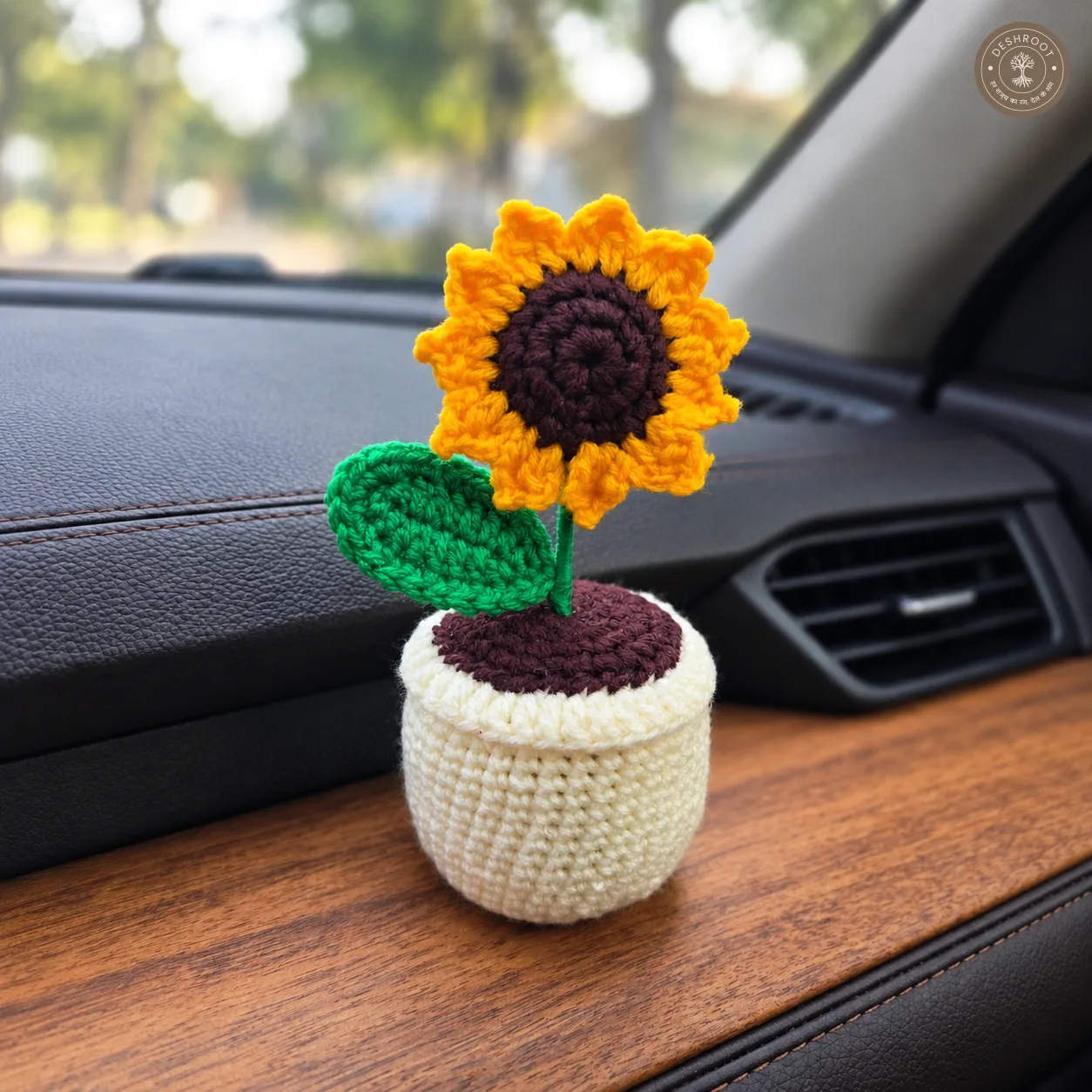 Handmade Crochet Sunflower Pot – 6 Inch Decorative Flower | Premium Home & Office Desk Decor | Unique Handmade Gift for Birthday, Anniversary & Housewarming