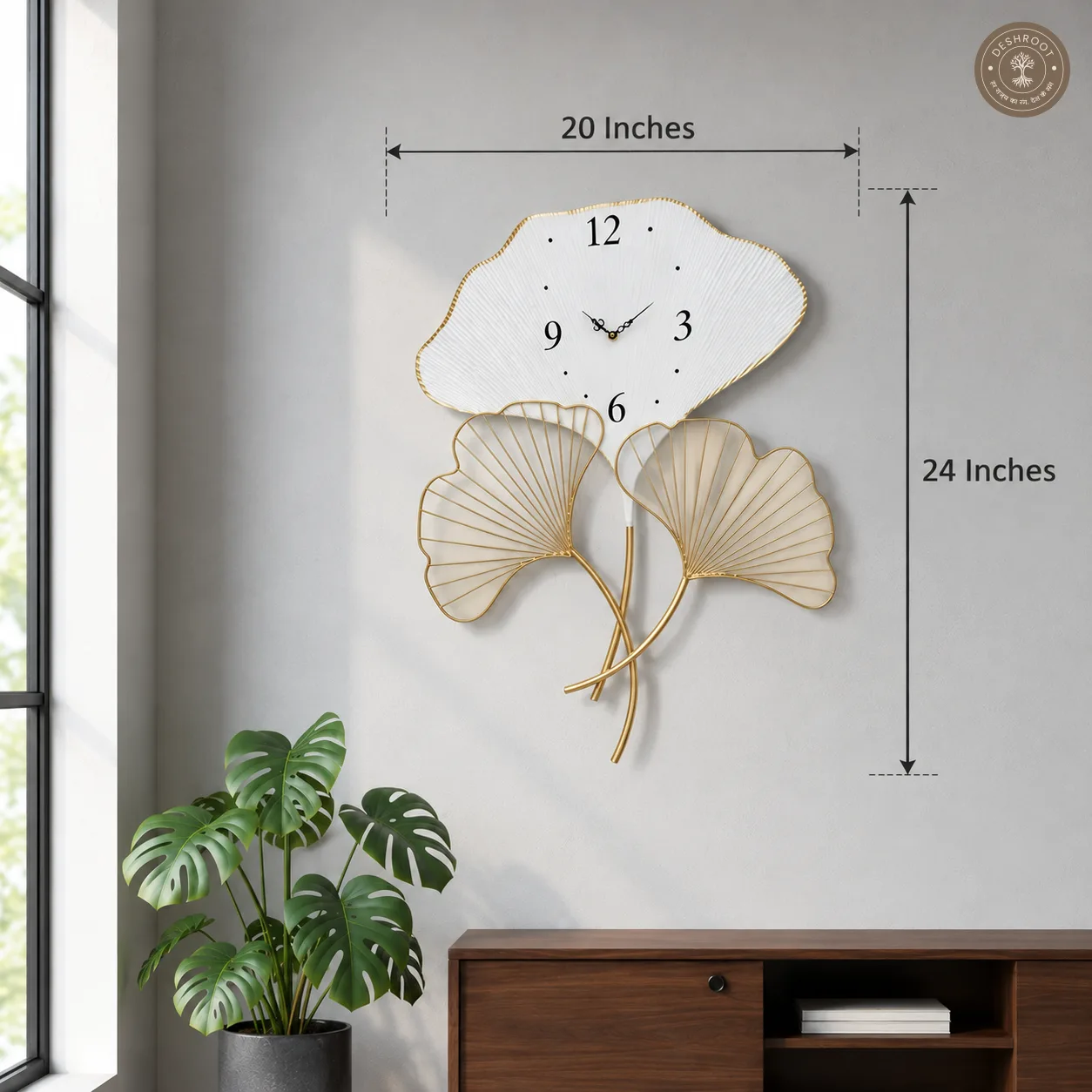 Golden Ginkgo Metal Wall Clock