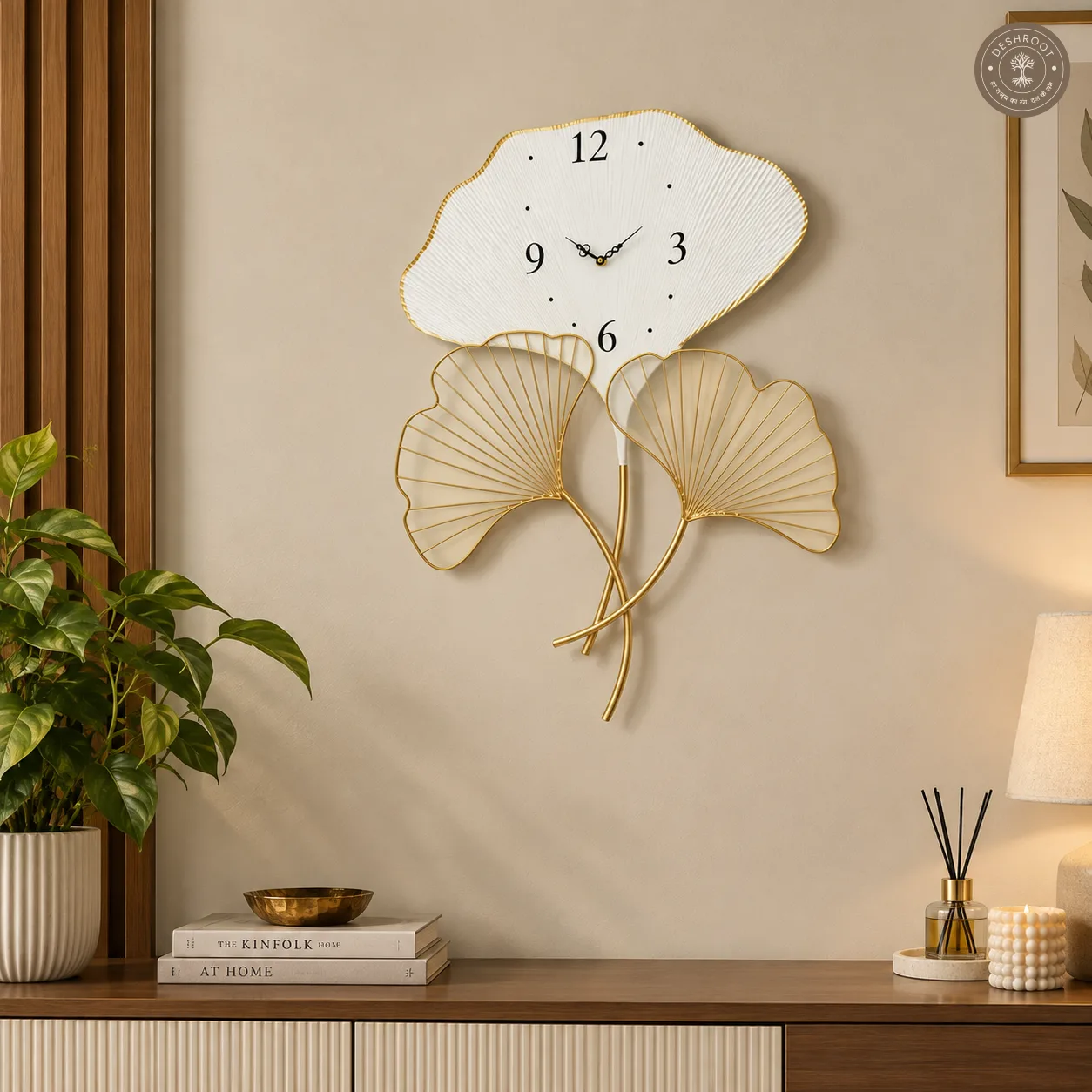 Golden Ginkgo Metal Wall Clock