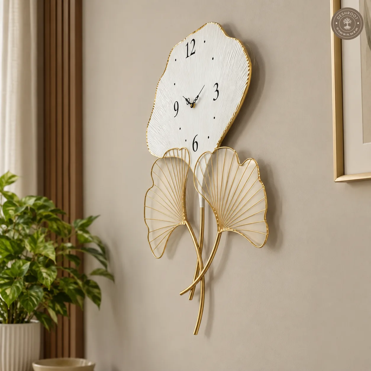 Golden Ginkgo Metal Wall Clock