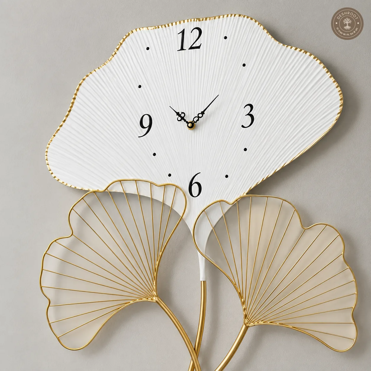 Golden Ginkgo Metal Wall Clock