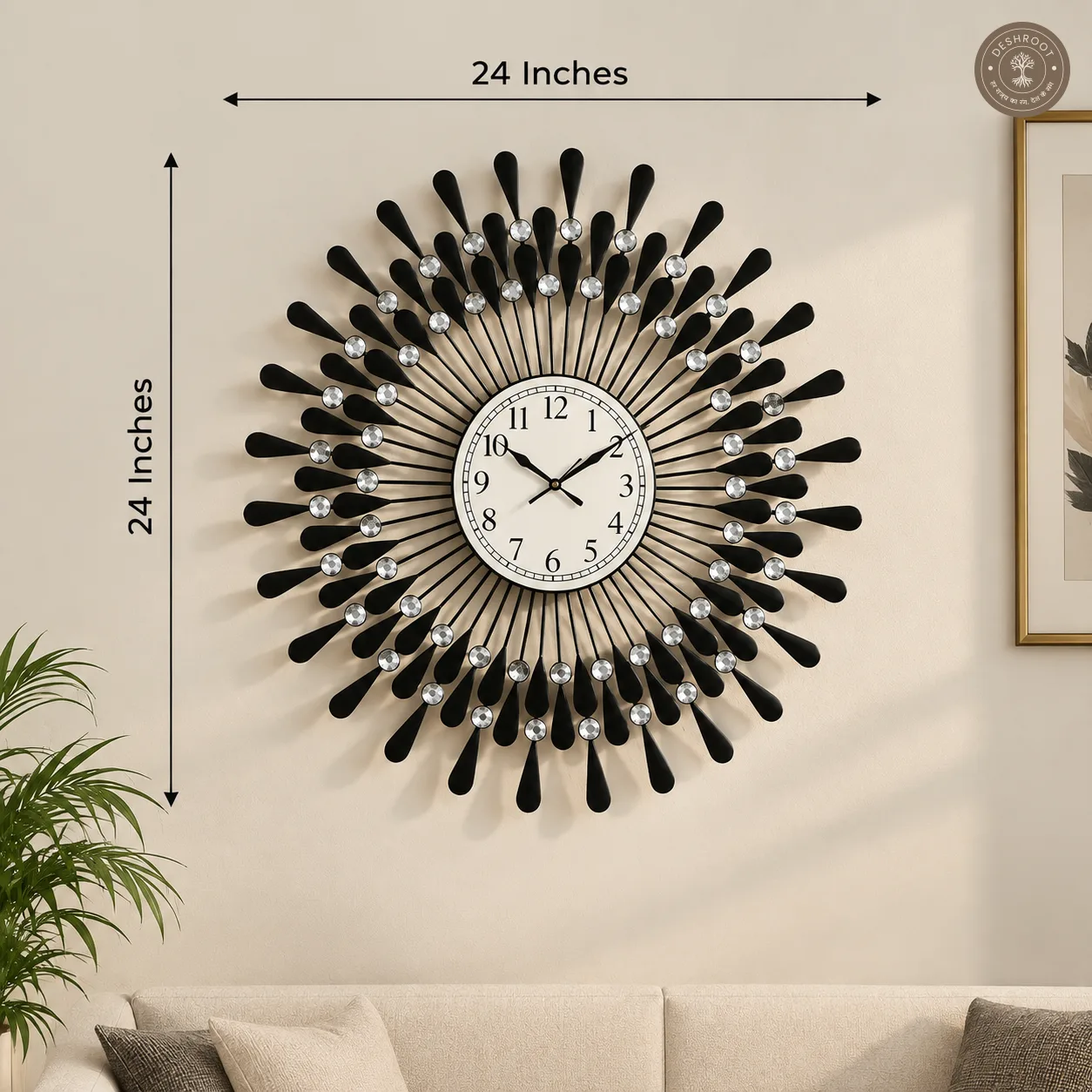 Black Crystal Spike Wall Clock