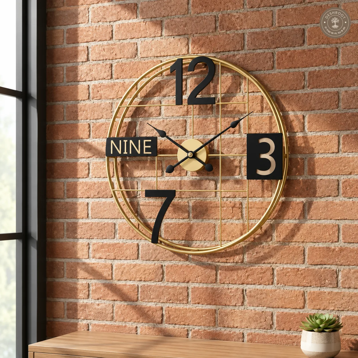Gold Grid Metal Wall Clock