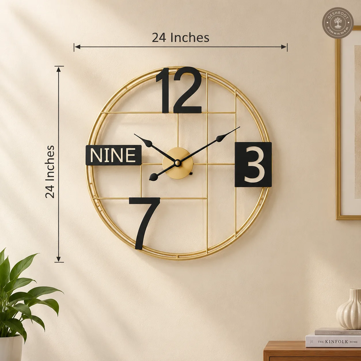 Gold Grid Metal Wall Clock