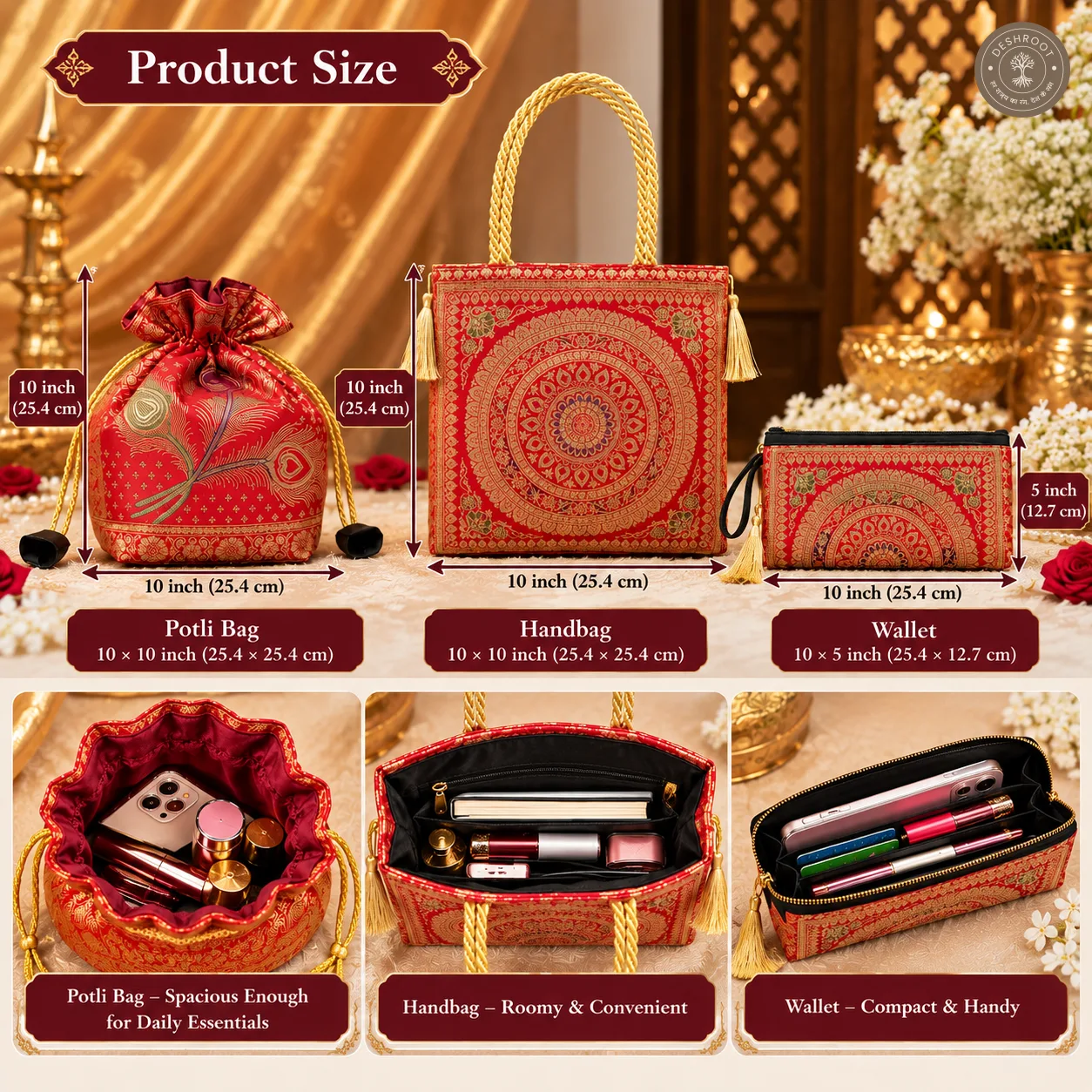 Red Handcrafted Banarasi Trio Set