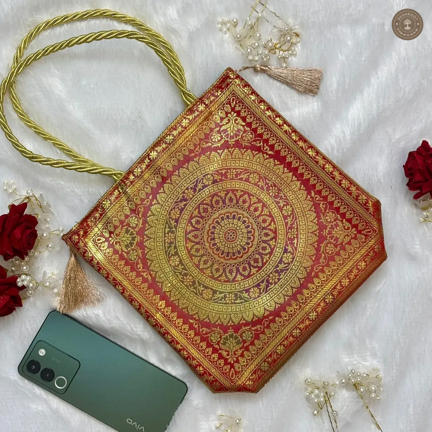 Red Handcrafted Banarasi Trio Set