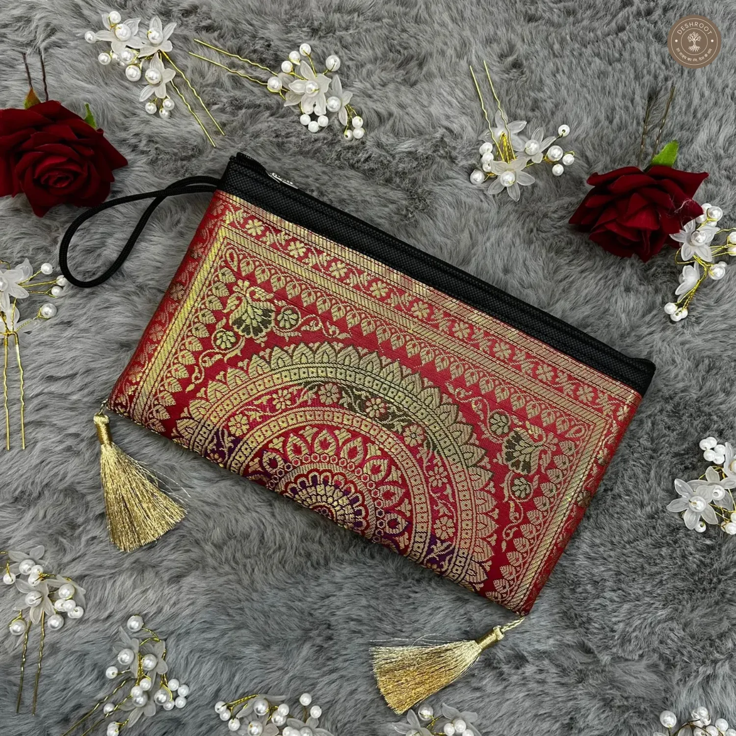 Red Handcrafted Banarasi Trio Set