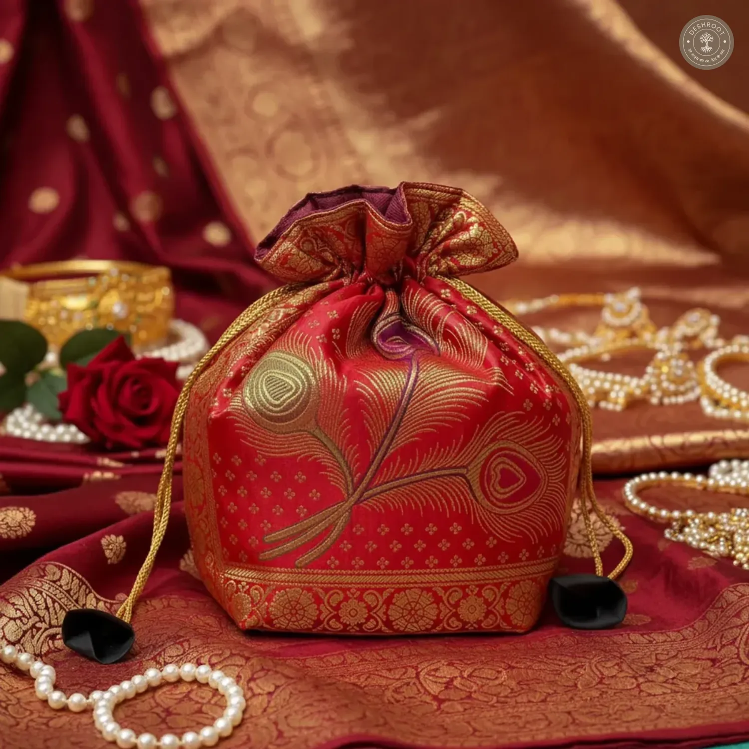 Red Handcrafted Banarasi Trio Set