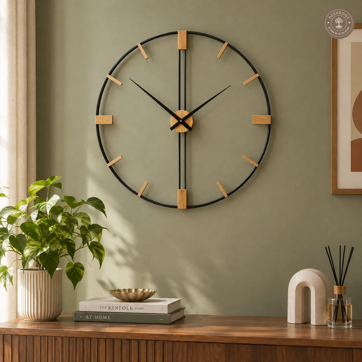 Black Frame Wooden Wall Clock