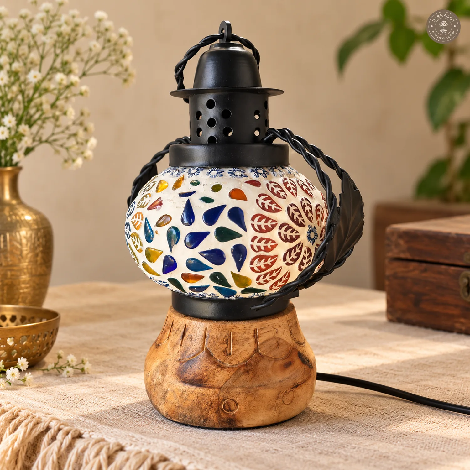 Handcrafted Jaipur Blue Pottery Mosaic Table Lantern