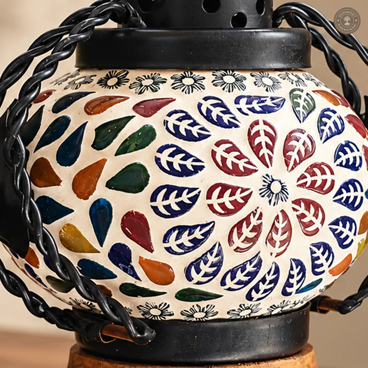 Handcrafted Jaipur Blue Pottery Mosaic Table Lantern