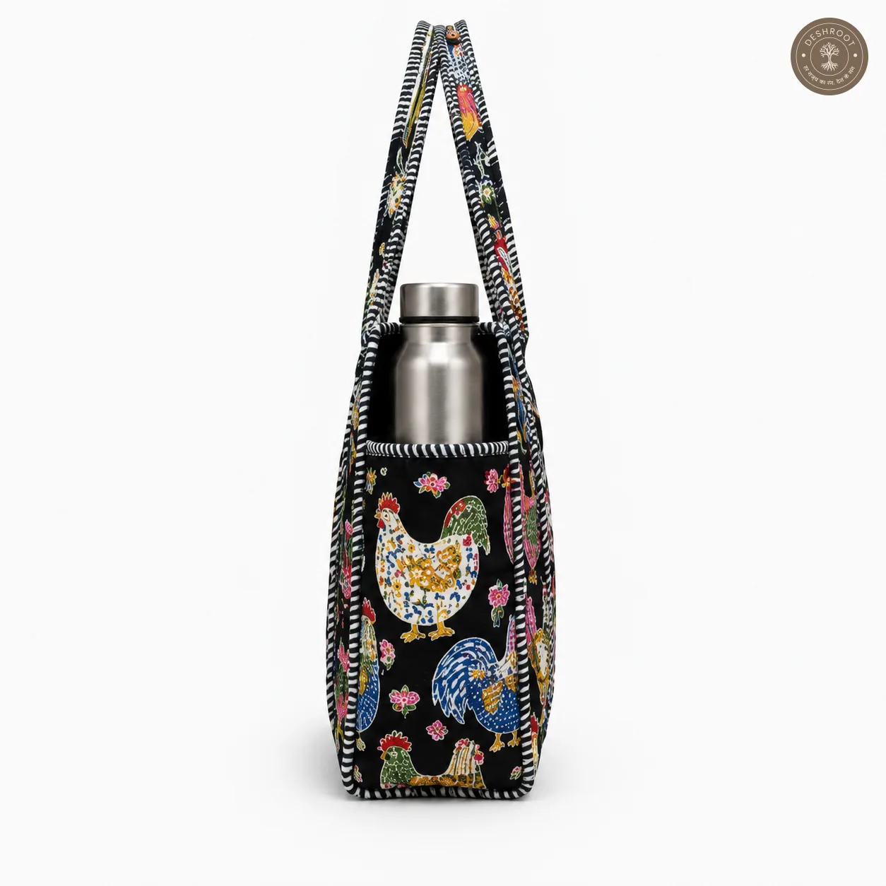 Black Hen Print Multipurpose Shoulder Bag for Women