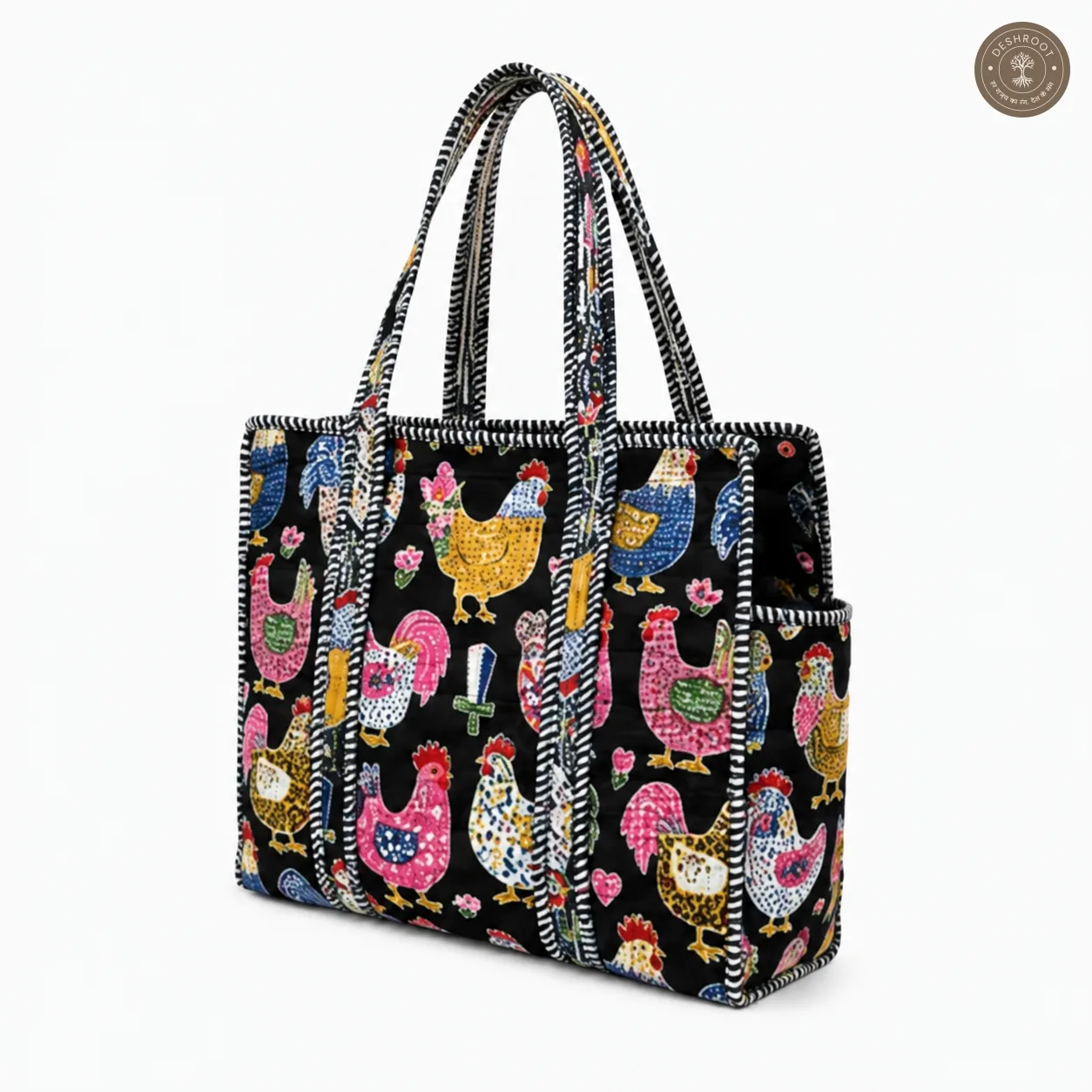 Black Hen Print Multipurpose Shoulder Bag for Women