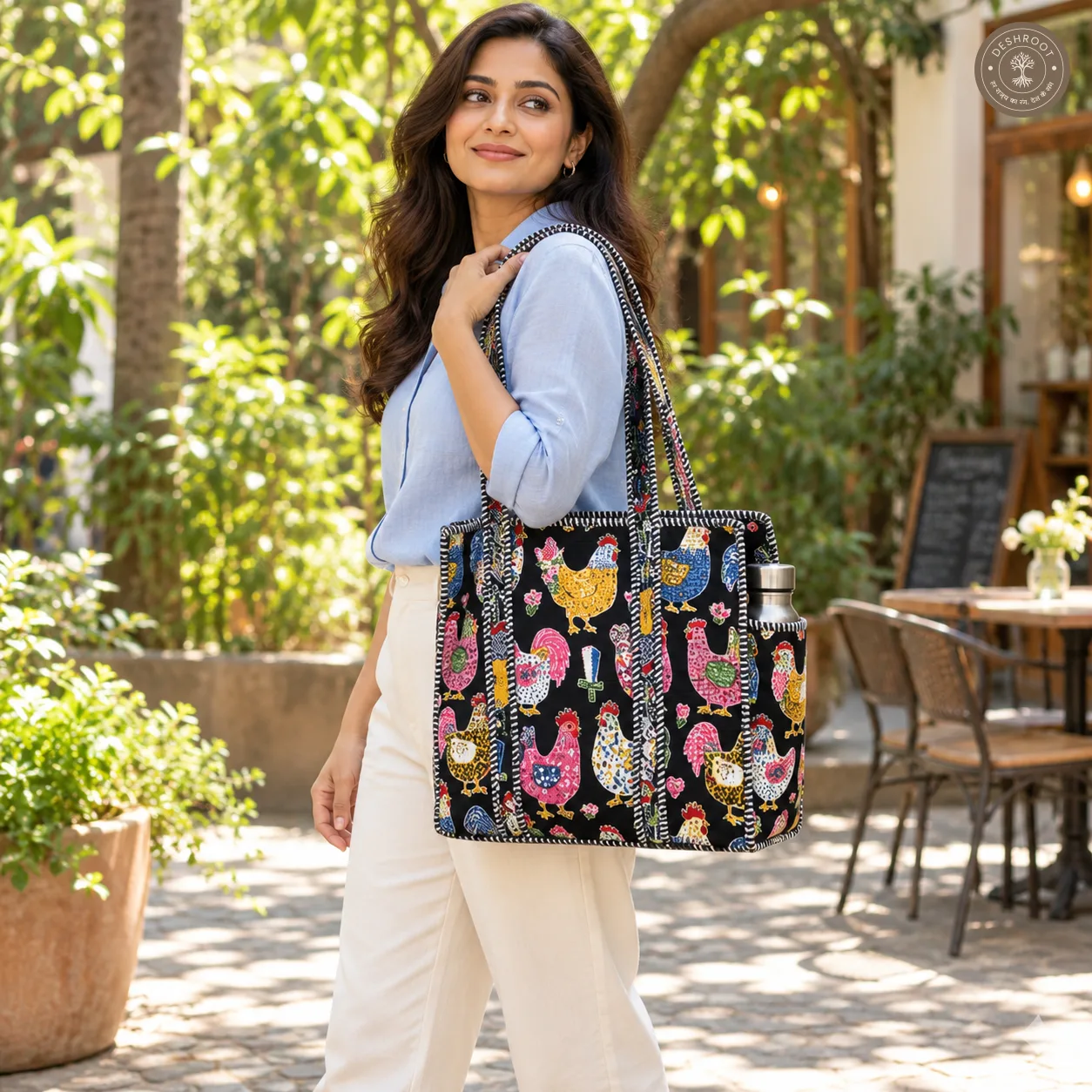 Black Hen Print Multipurpose Shoulder Bag for Women